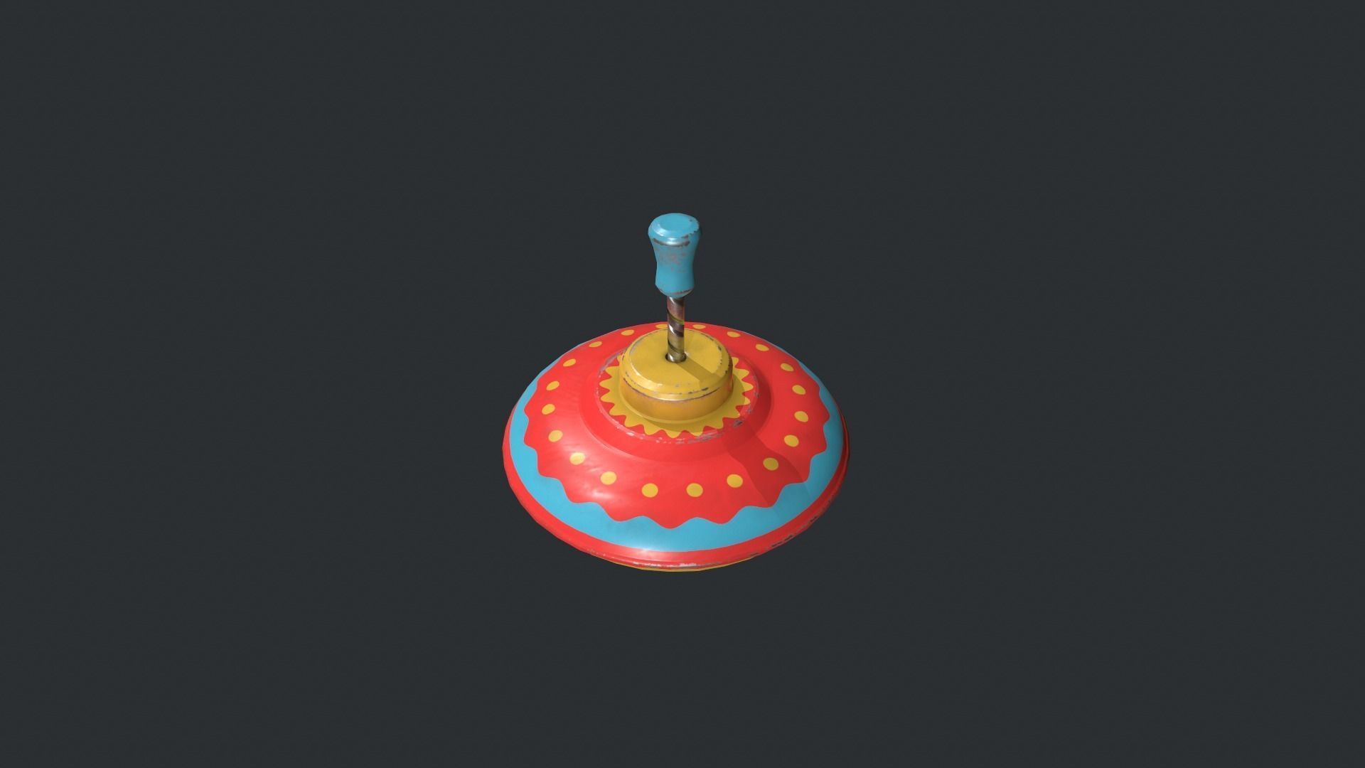 Red and Yellow Spinning Top - Vintage Toy Low-poly 3D model_16