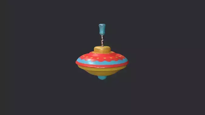 Red and Yellow Spinning Top - Vintage Toy Low-poly 3D model