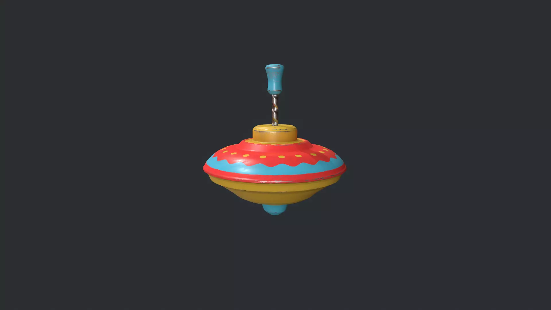 Red and Yellow Spinning Top - Vintage Toy Low-poly 3D model_0