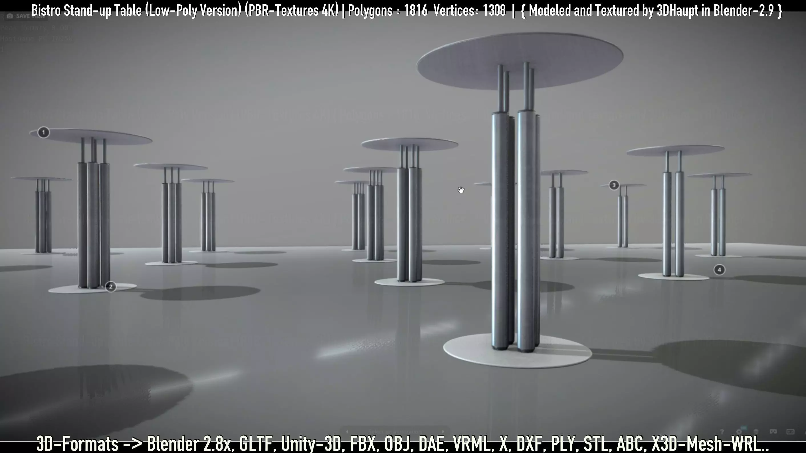 Bistro Stand-up Table Low-Poly Version Low-poly 3D model_0