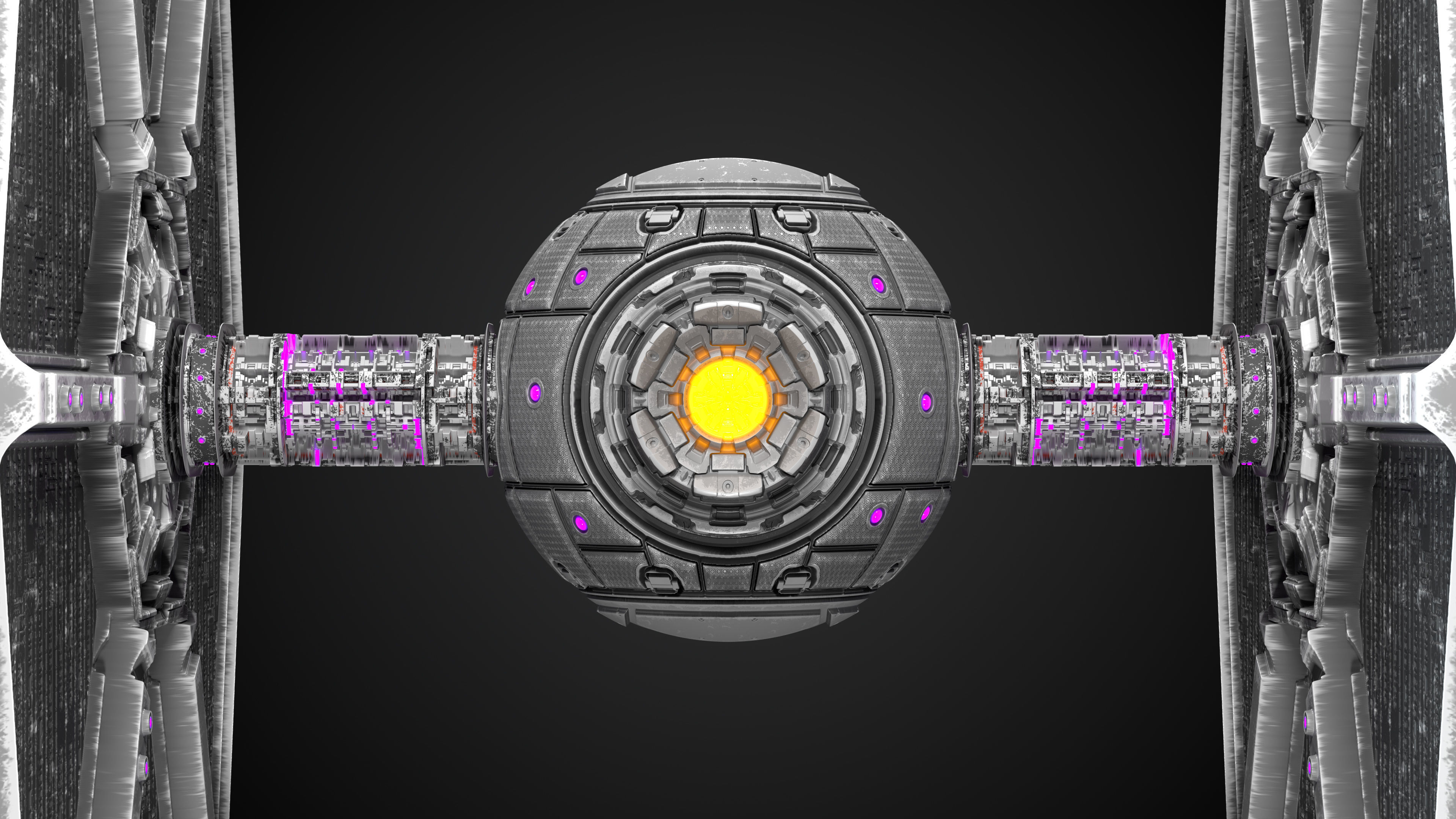 PBR Procedural Tie fighter Low-poly 3D model_7