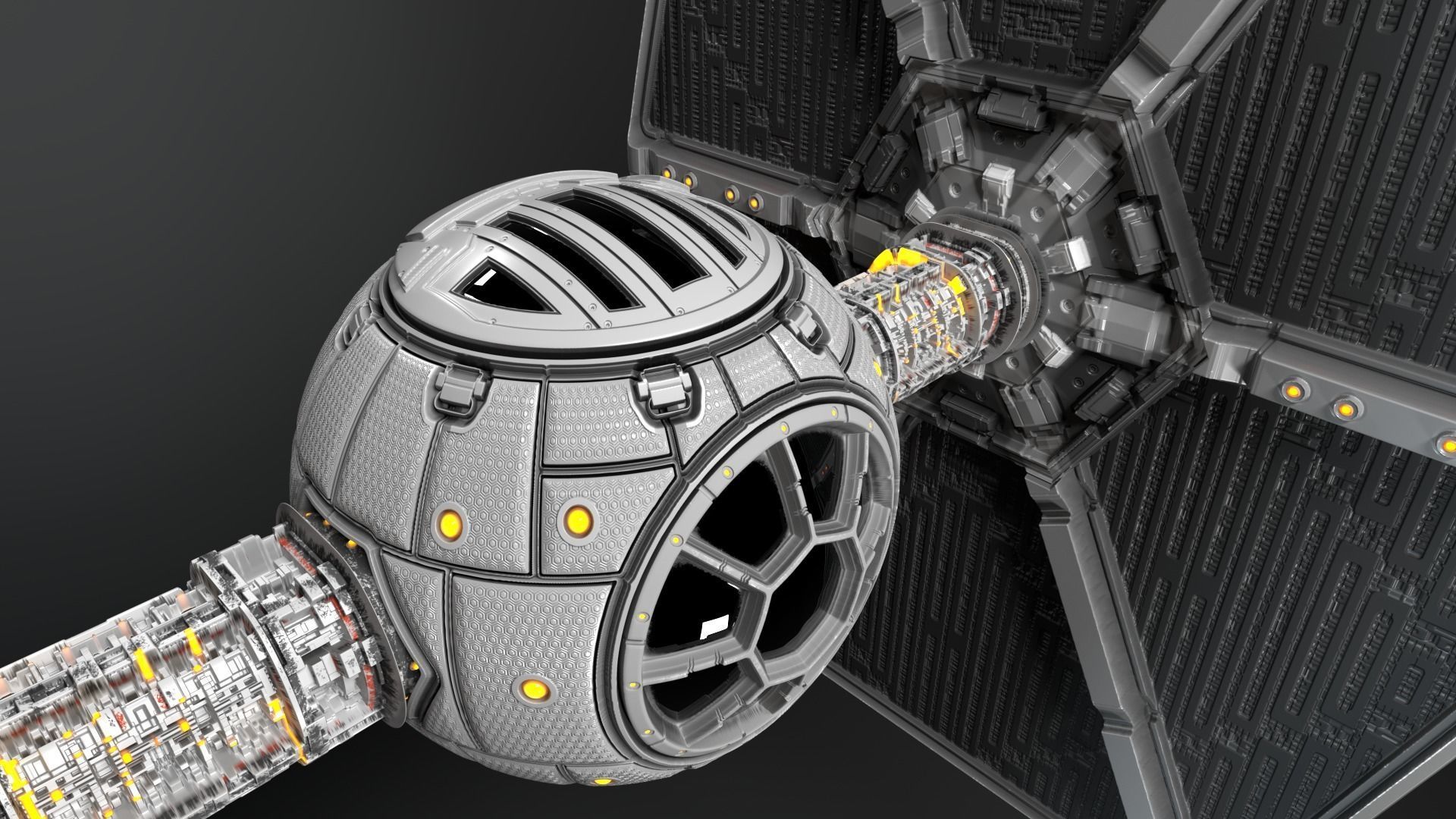 PBR Procedural Tie fighter Low-poly 3D model_5