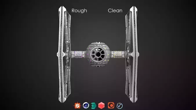 PBR Procedural Tie fighter Low-poly 3D model