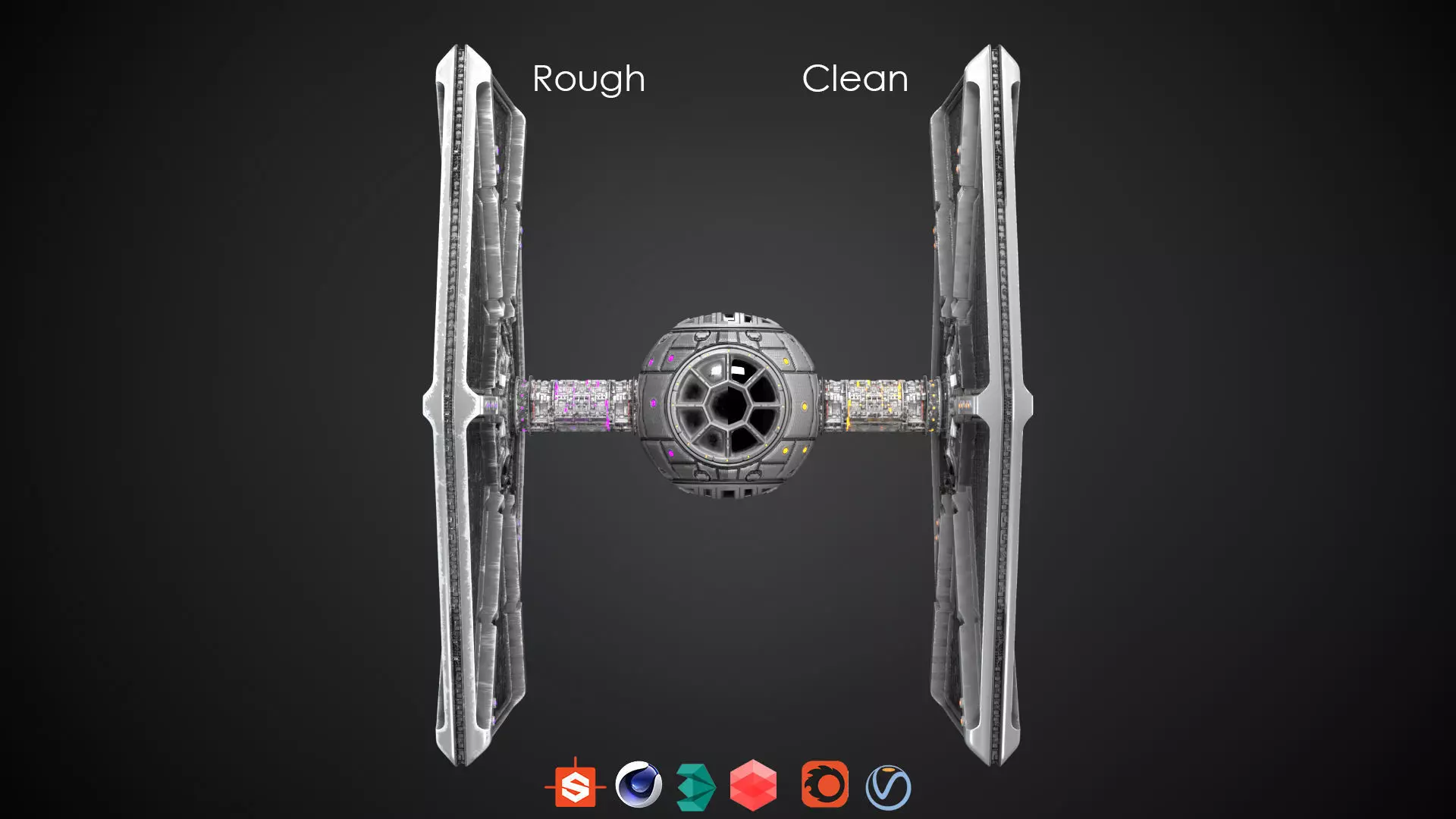 PBR Procedural Tie fighter Low-poly 3D model_0