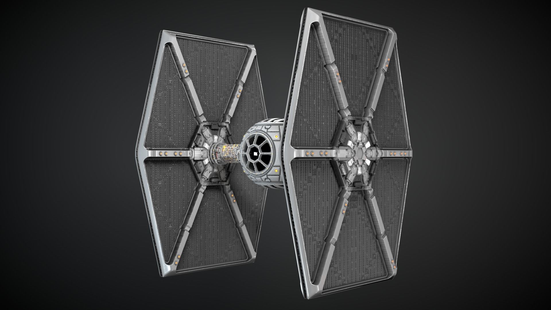 PBR Procedural Tie fighter Low-poly 3D model_17