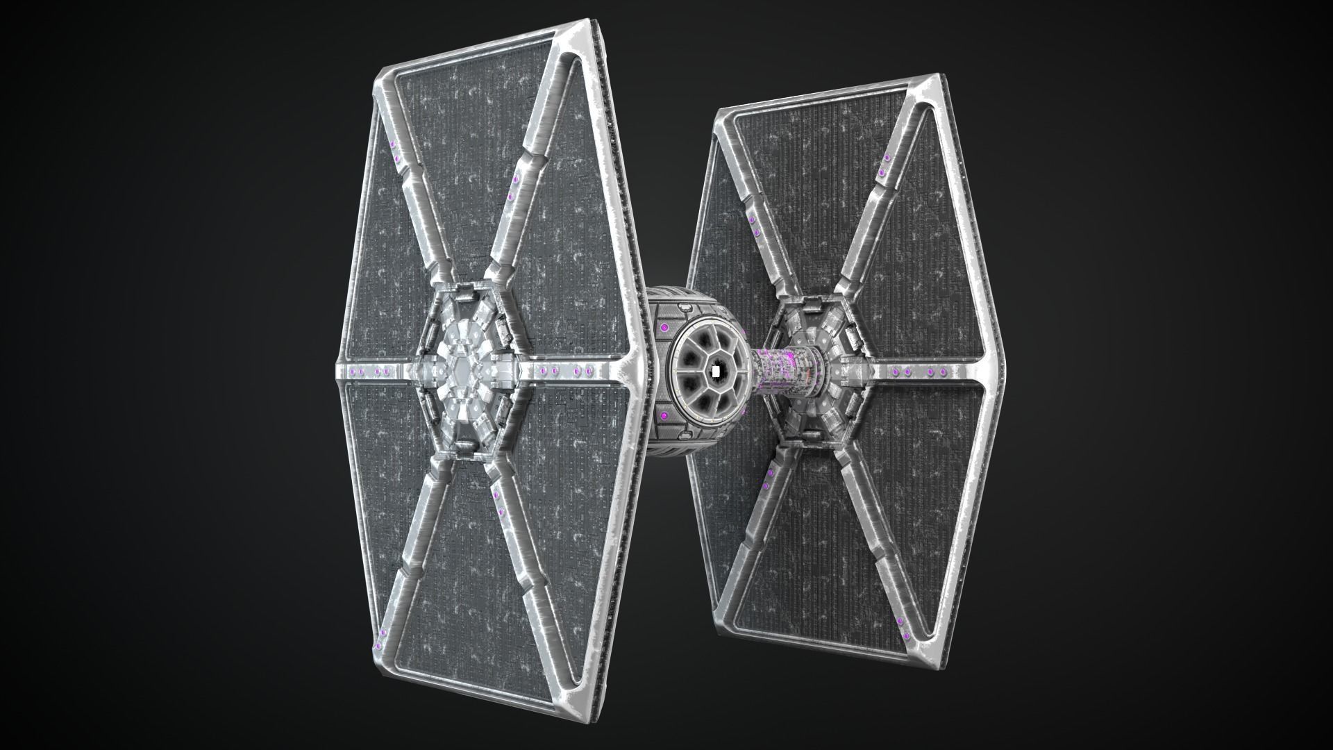 PBR Procedural Tie fighter Low-poly 3D model_10