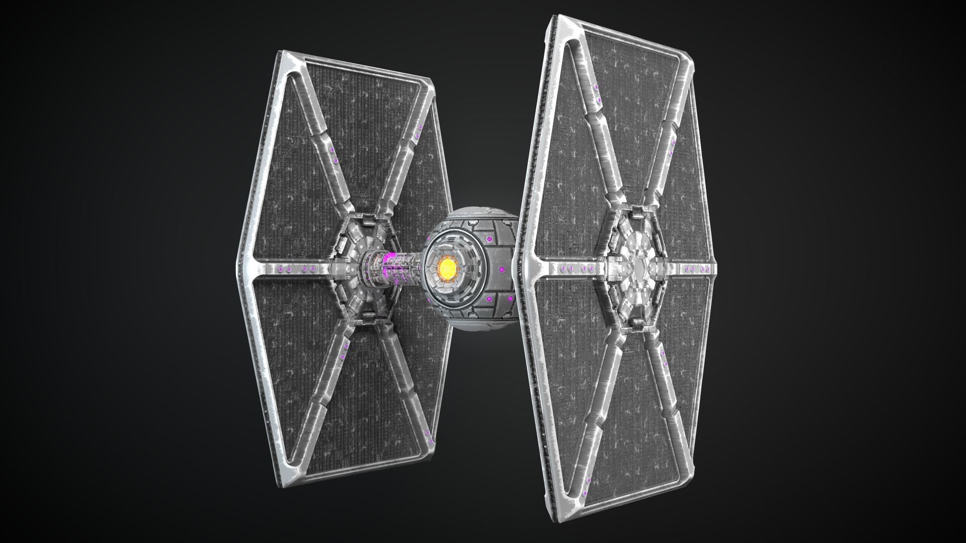 PBR Procedural Tie fighter Low-poly 3D model_12