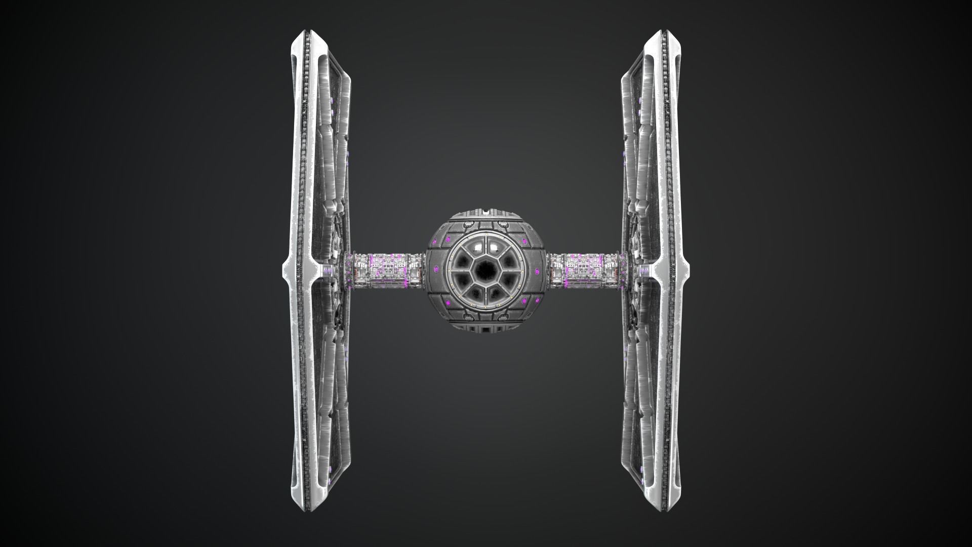 PBR Procedural Tie fighter Low-poly 3D model_11
