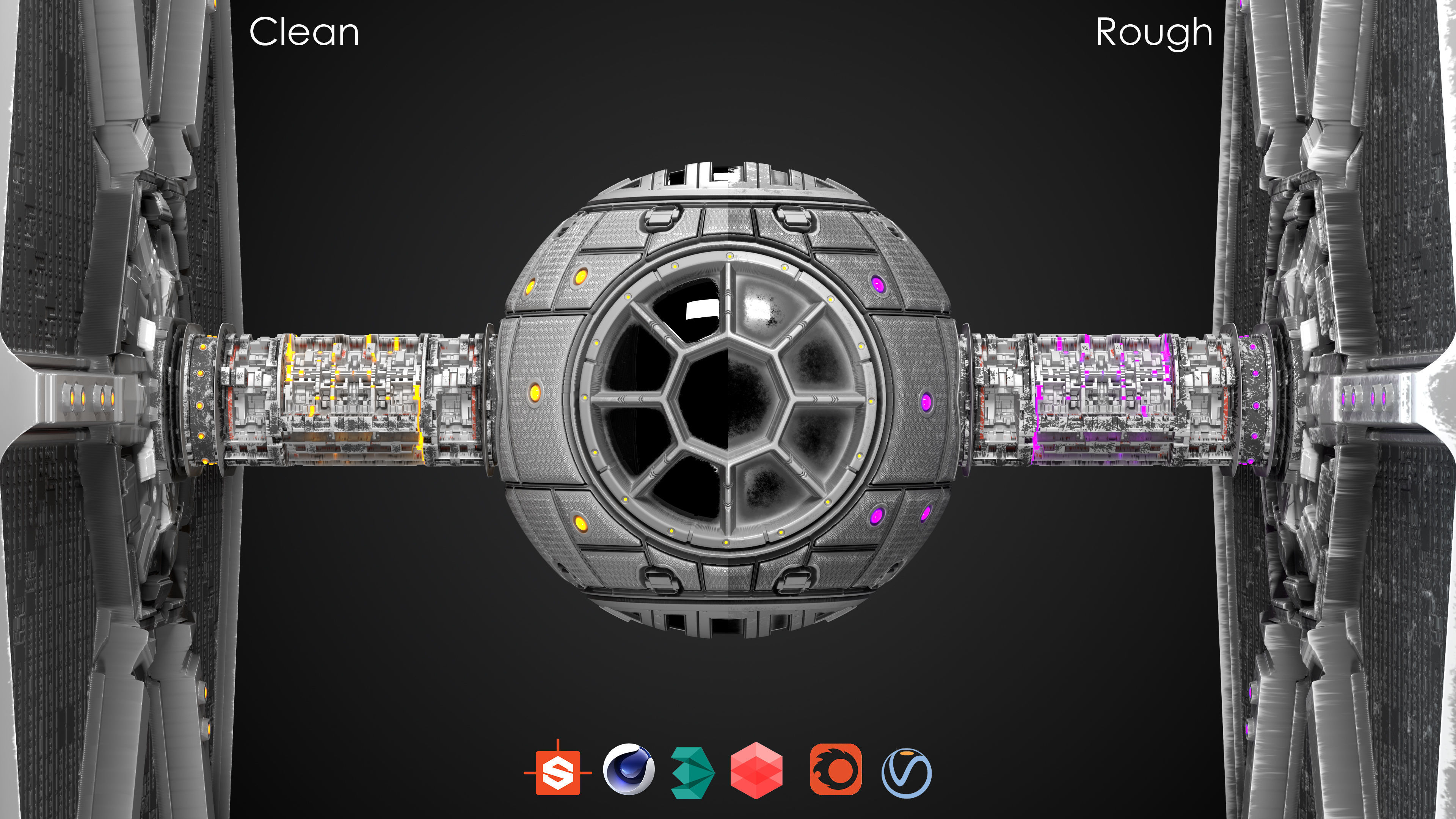 PBR Procedural Tie fighter Low-poly 3D model_1