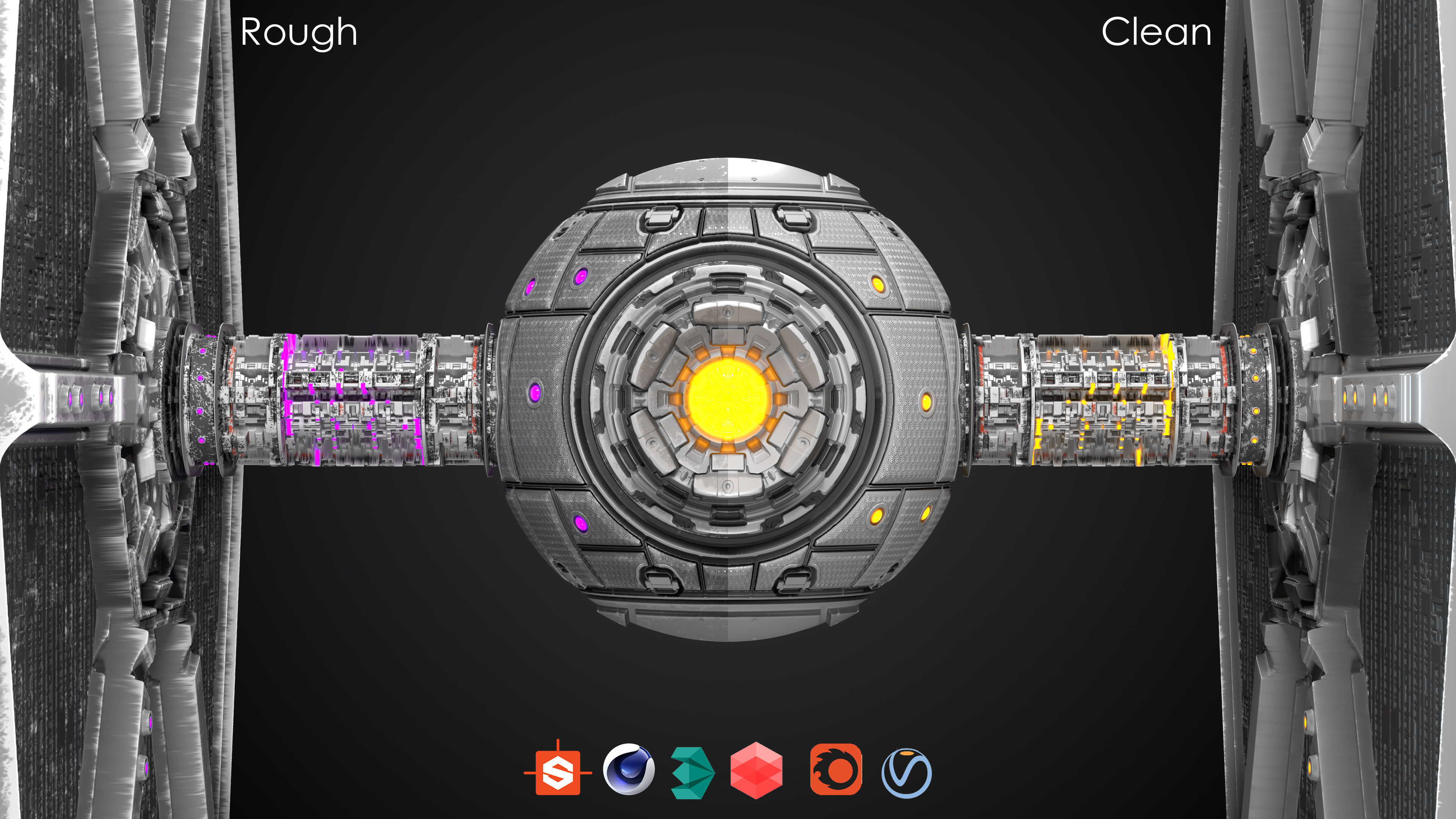 PBR Procedural Tie fighter Low-poly 3D model_2