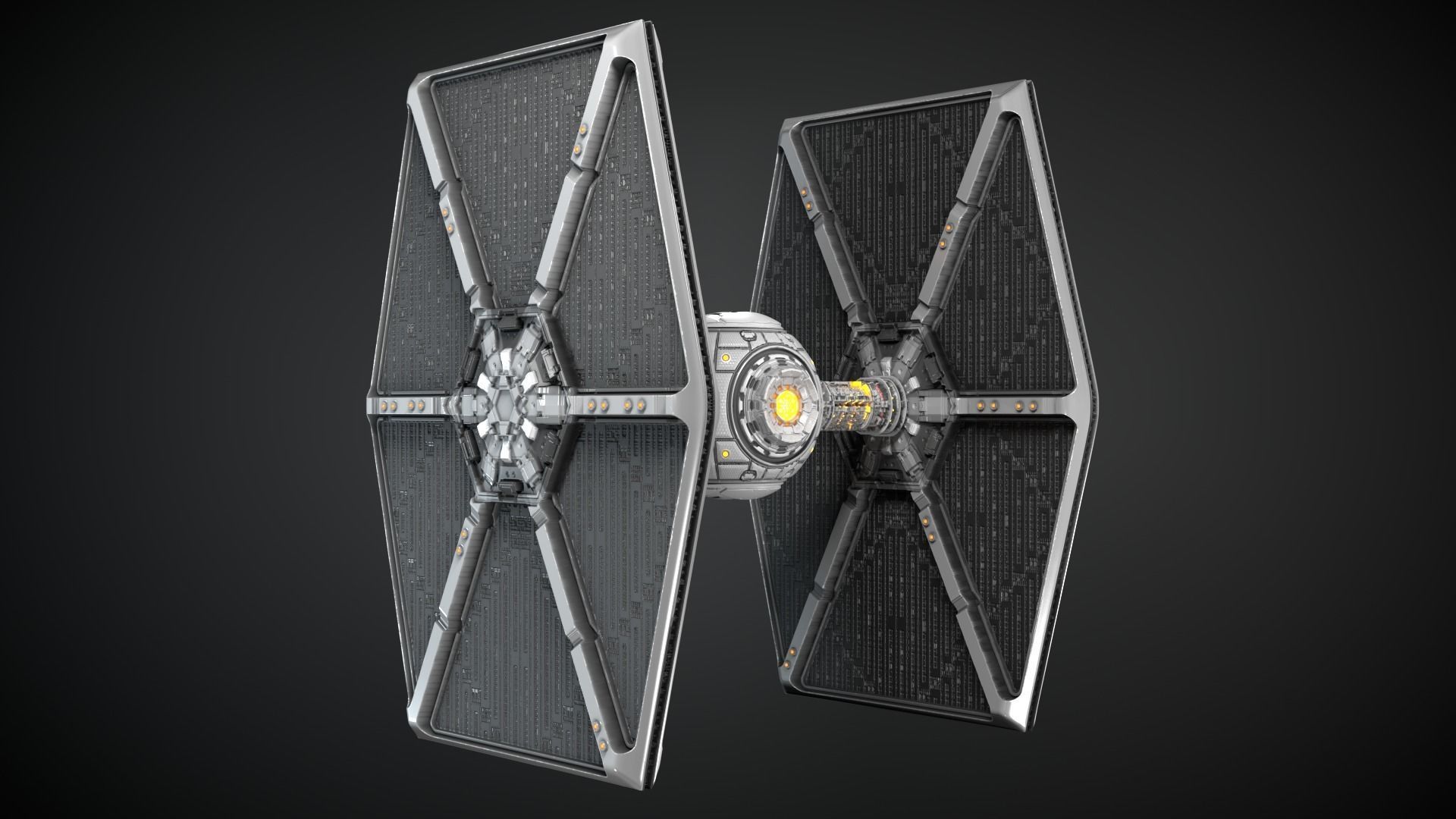 PBR Procedural Tie fighter Low-poly 3D model_19