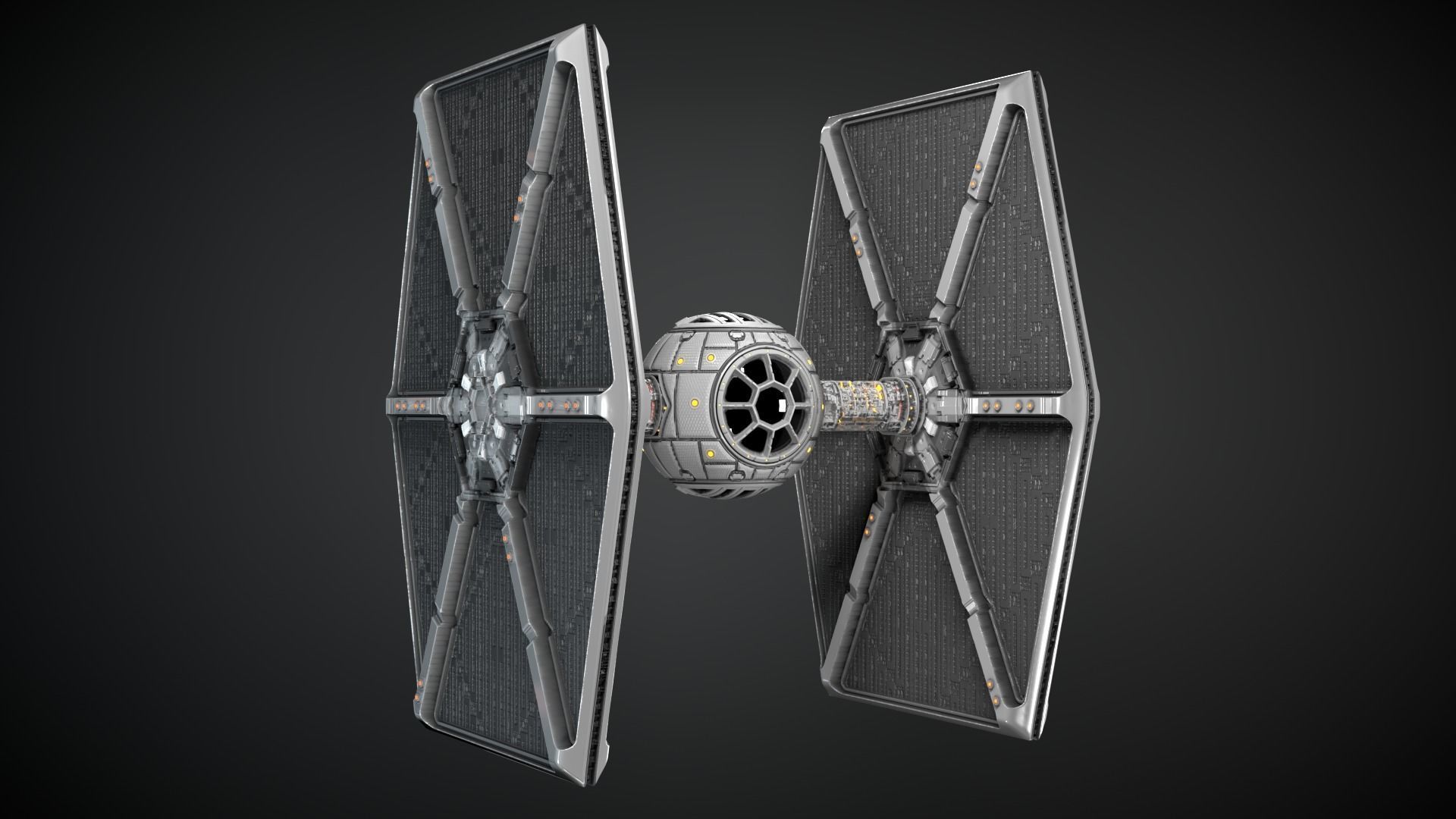 PBR Procedural Tie fighter Low-poly 3D model_21
