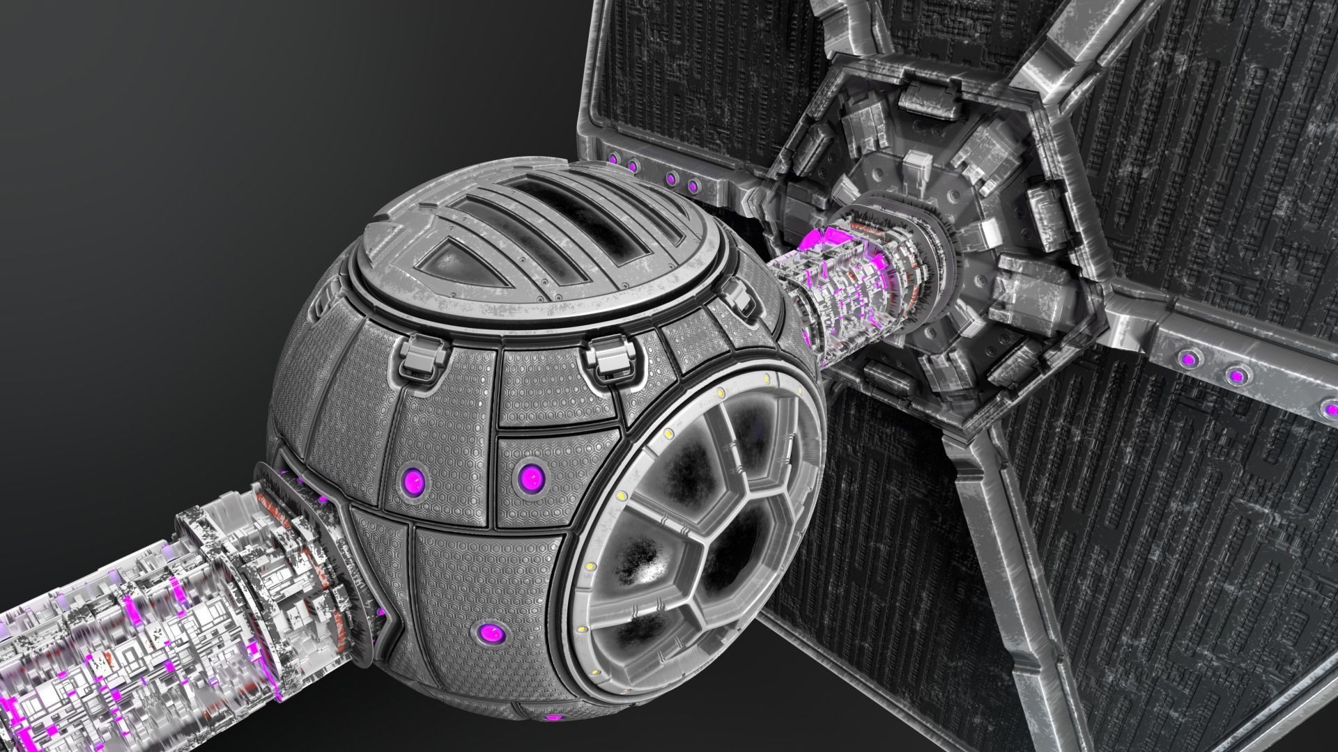 PBR Procedural Tie fighter Low-poly 3D model_4