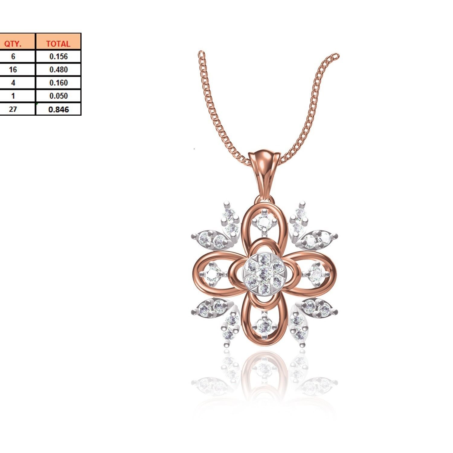pendant-1179 rose gold pendant with diamonds 3D print model_18