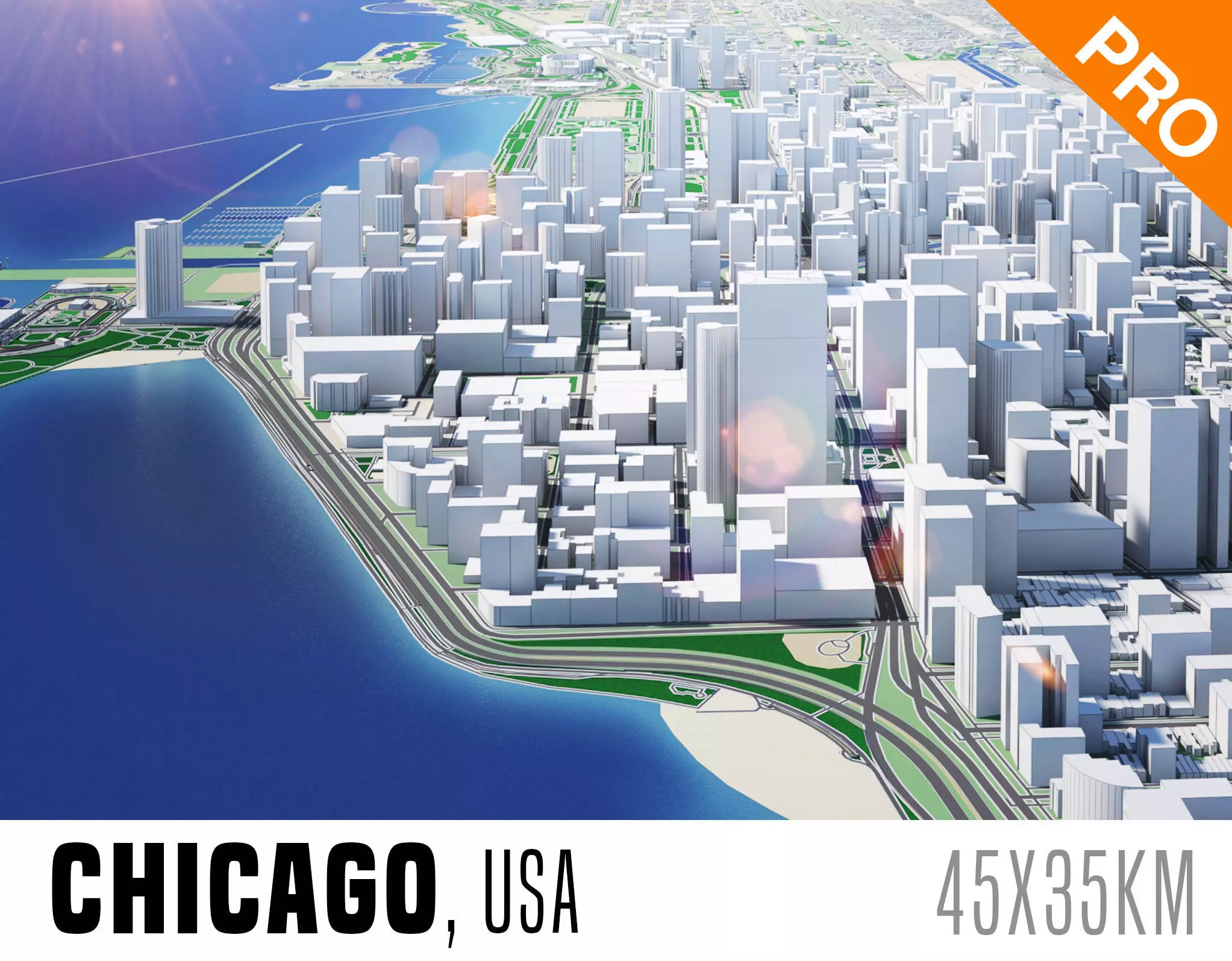 Chicago City And Surroundings USA Low Poly VR AR Low-poly 3D model