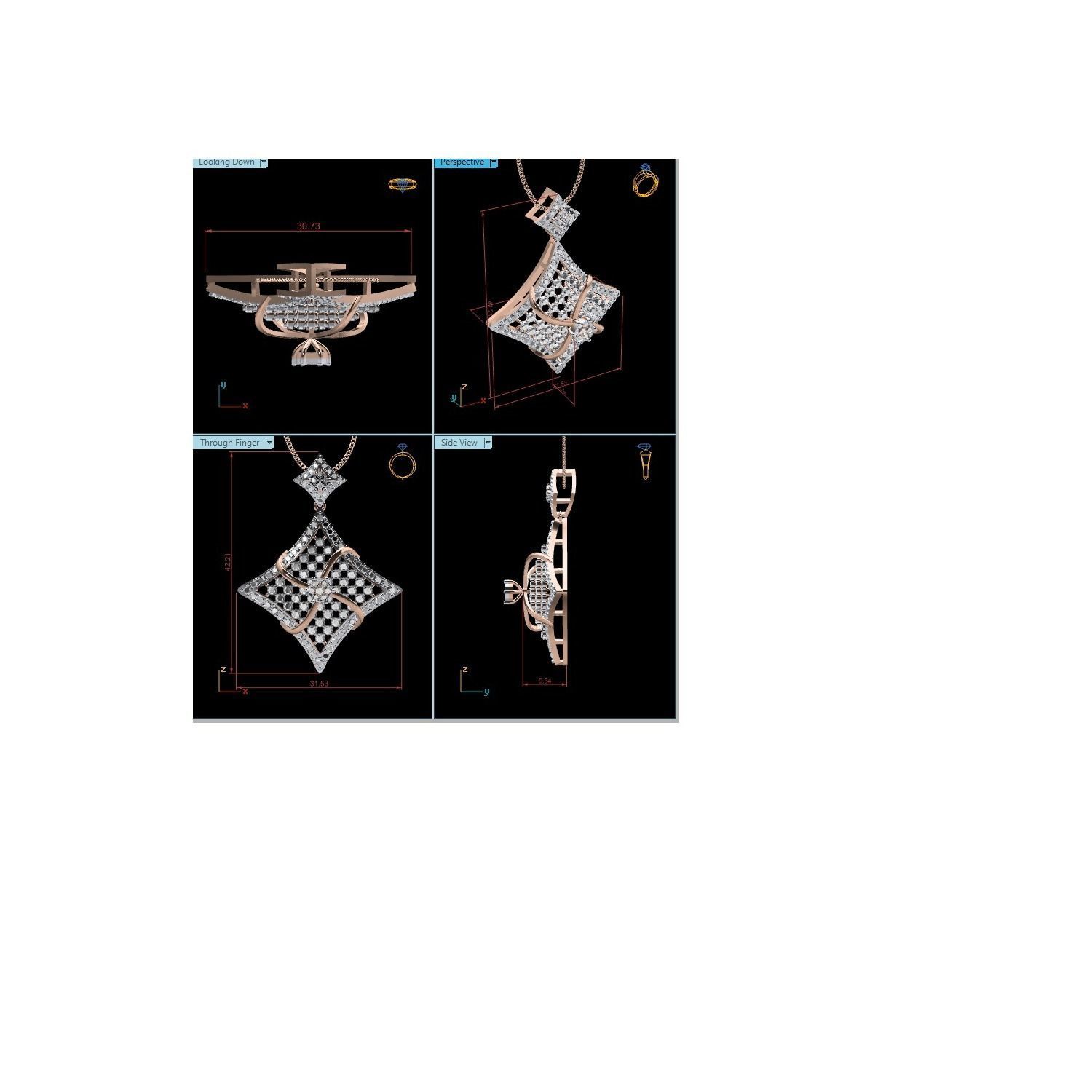 pendant-1152 rose gold diamond bangle watch 3D print model_7