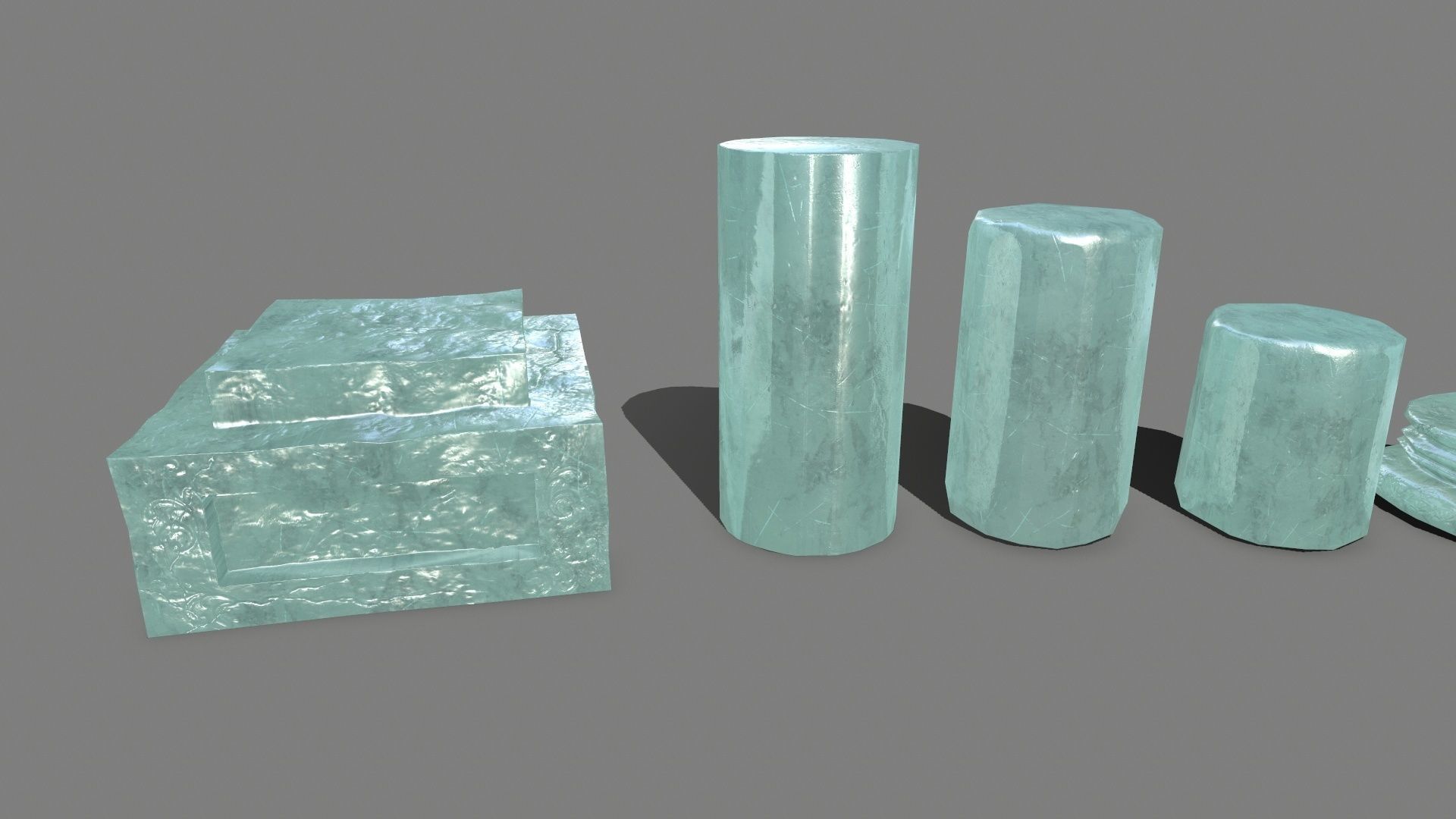 Pillar Set three pillars made of glass Low-poly 3D model_10