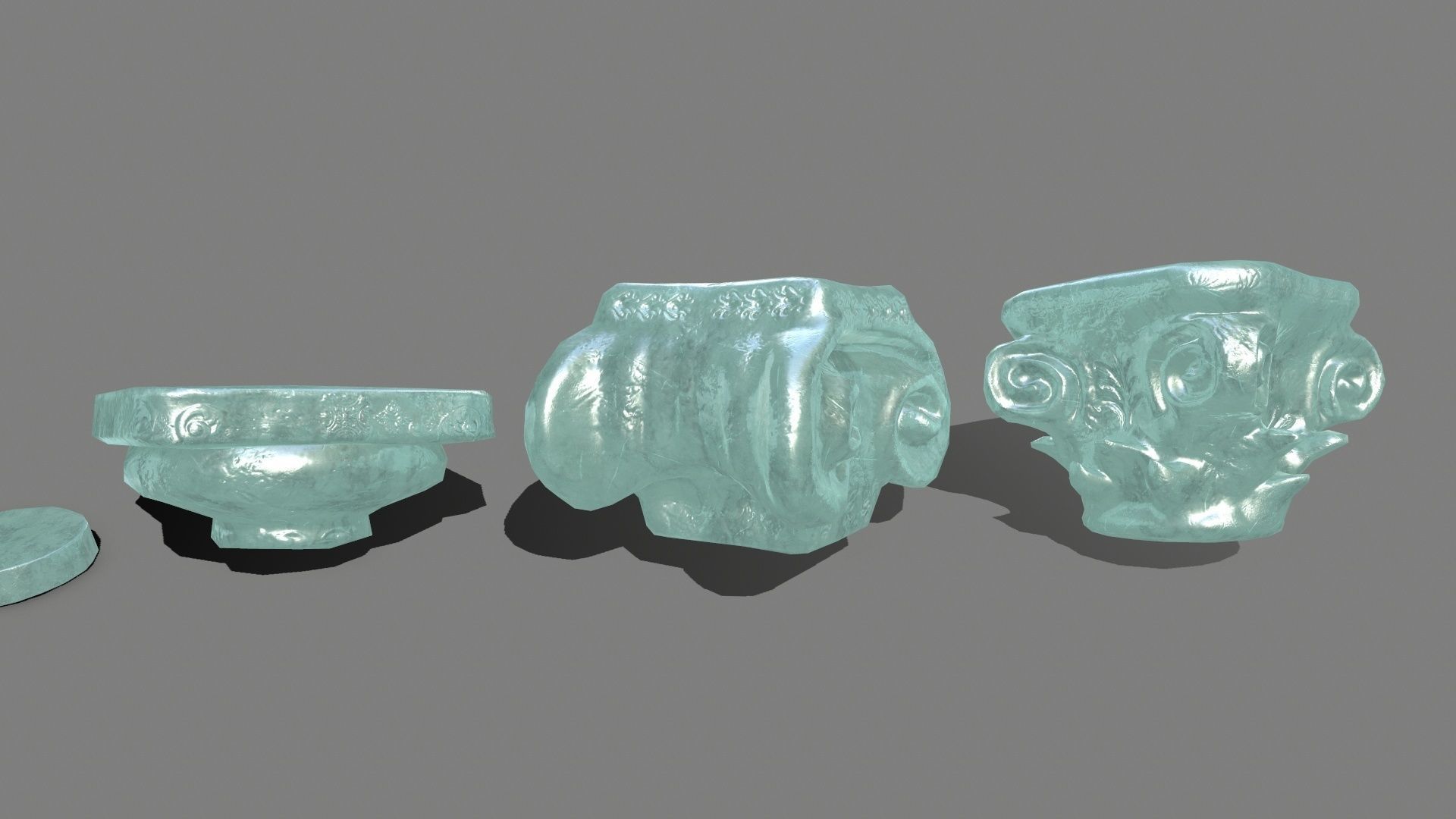 Pillar Set three pillars made of glass Low-poly 3D model_13