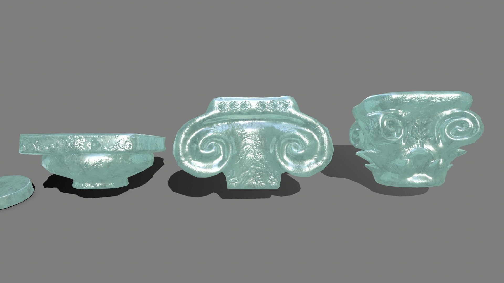 Pillar Set three pillars made of glass Low-poly 3D model_12