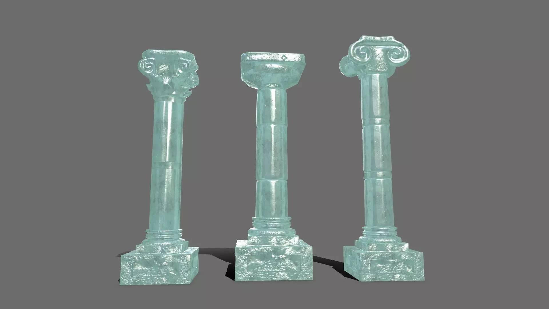 Pillar Set three pillars made of glass Low-poly 3D model_0