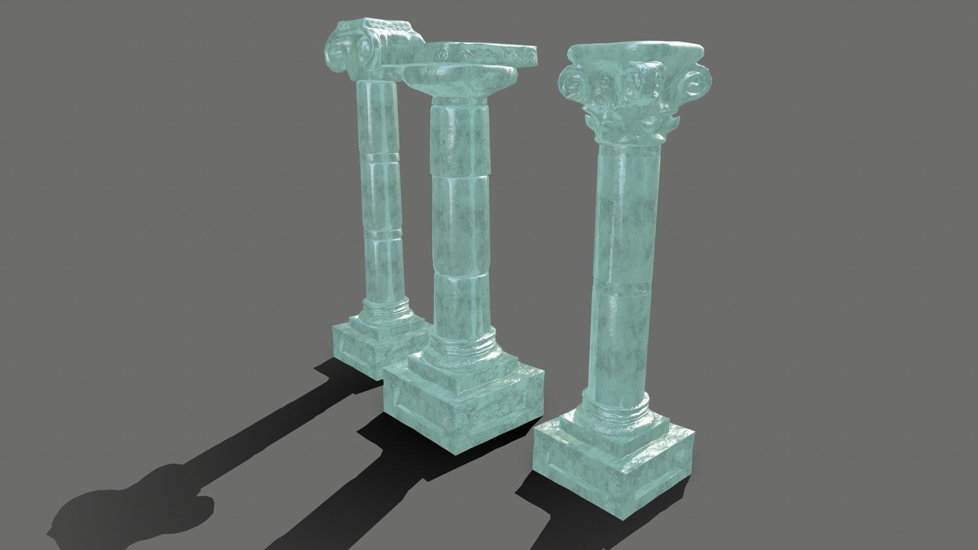Pillar Set three pillars made of glass Low-poly 3D model_4