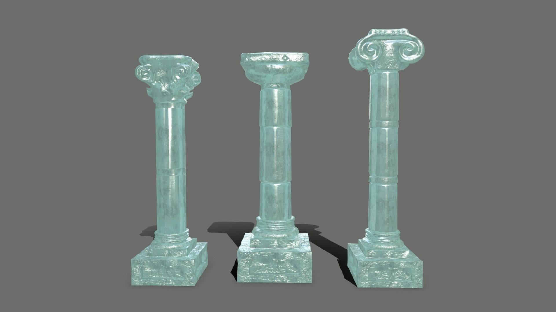 Pillar Set three pillars made of glass Low-poly 3D model_1