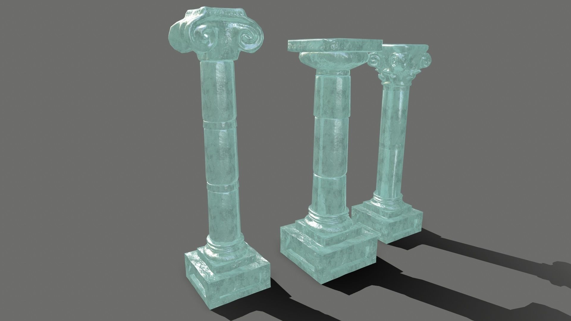 Pillar Set three pillars made of glass Low-poly 3D model_6
