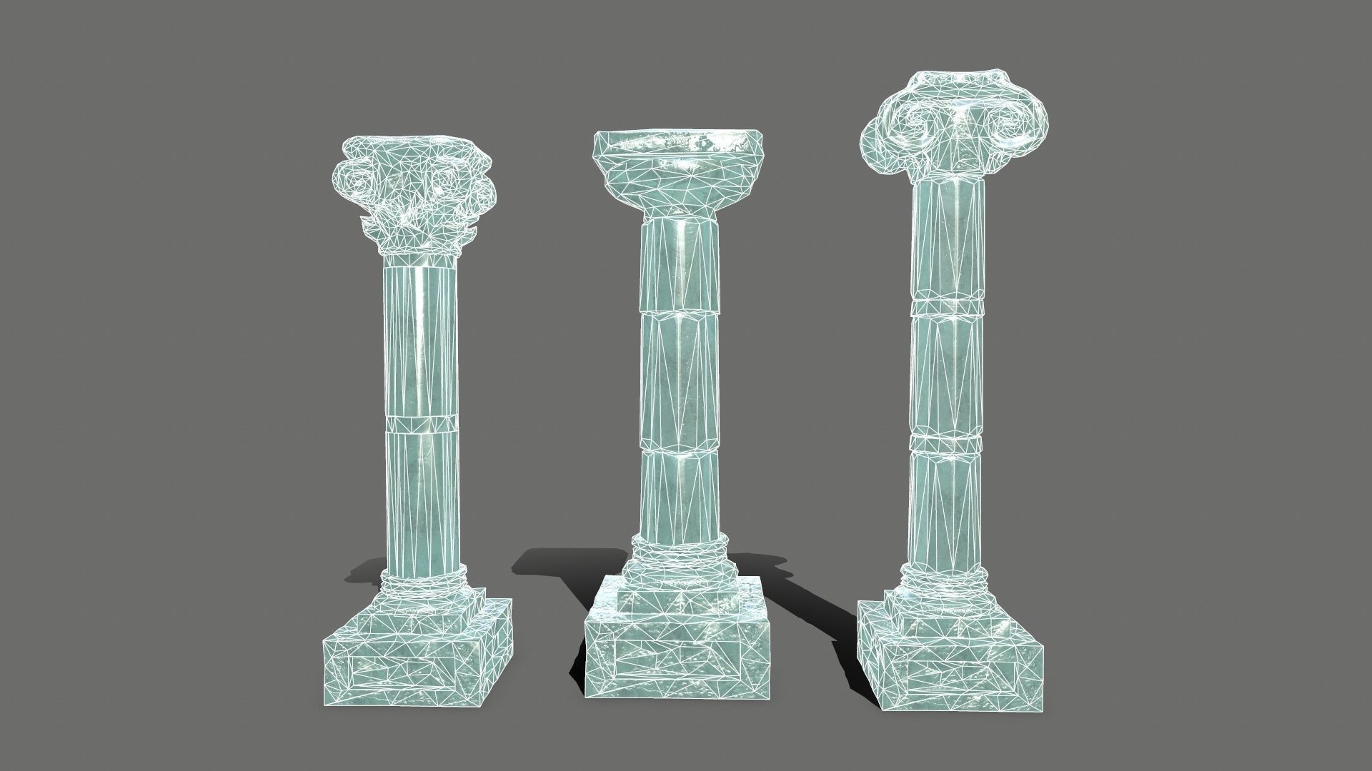 Pillar Set three pillars made of glass Low-poly 3D model_2