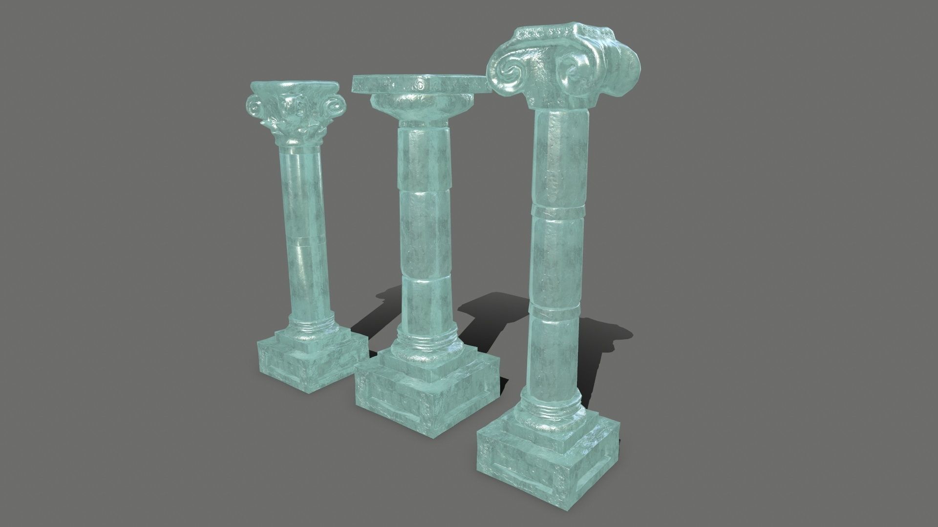Pillar Set three pillars made of glass Low-poly 3D model_7