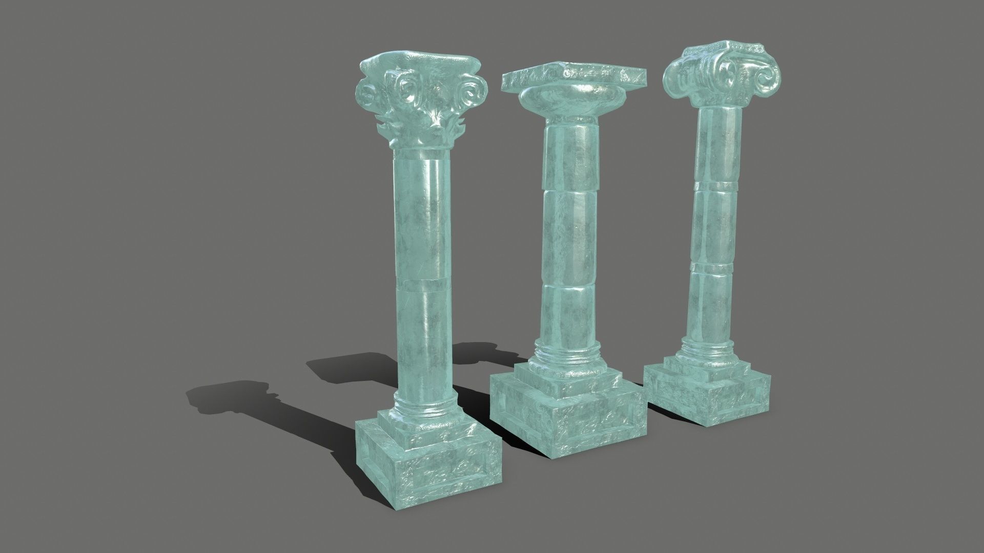 Pillar Set three pillars made of glass Low-poly 3D model_3