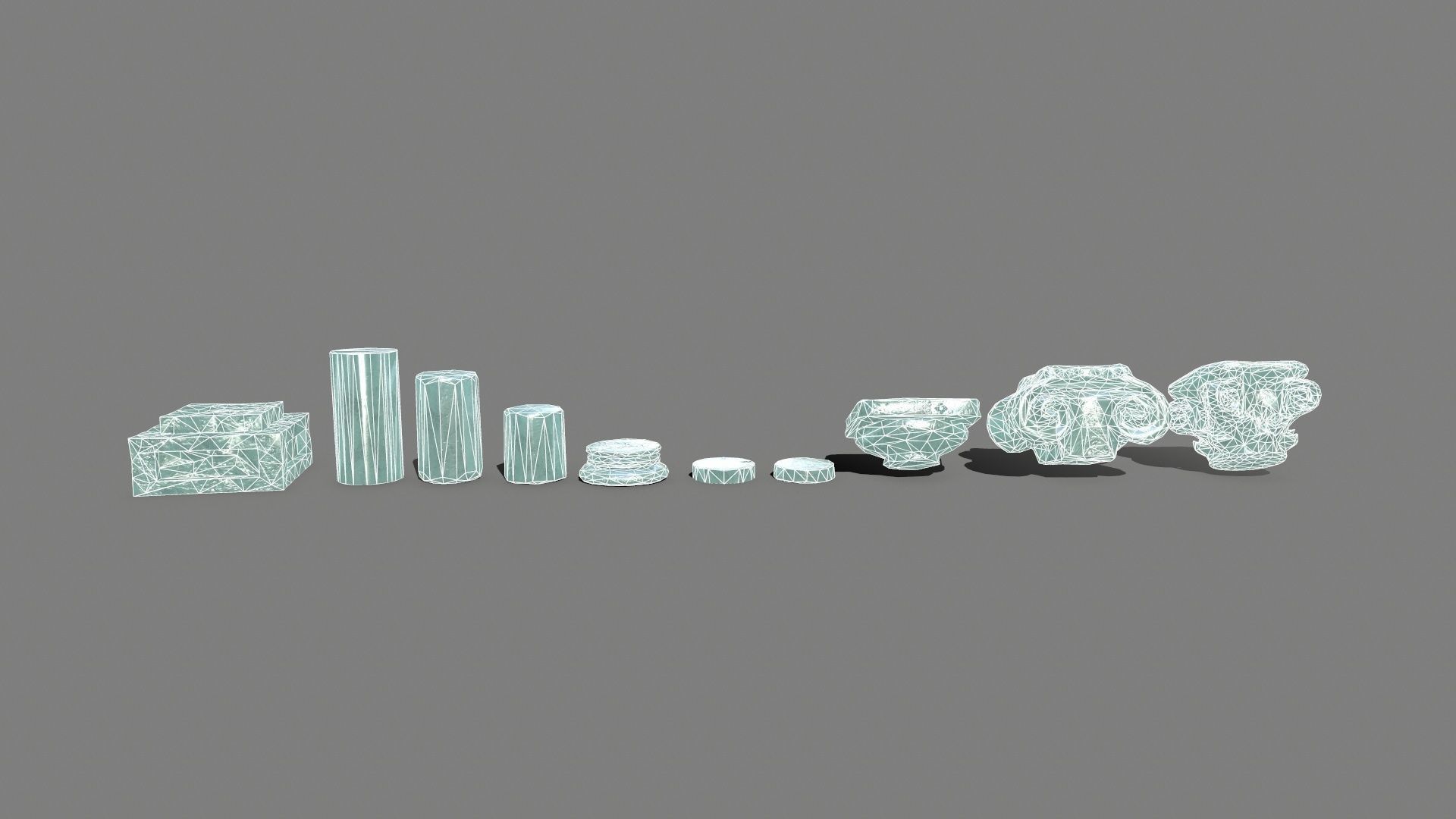 Pillar Set three pillars made of glass Low-poly 3D model_9