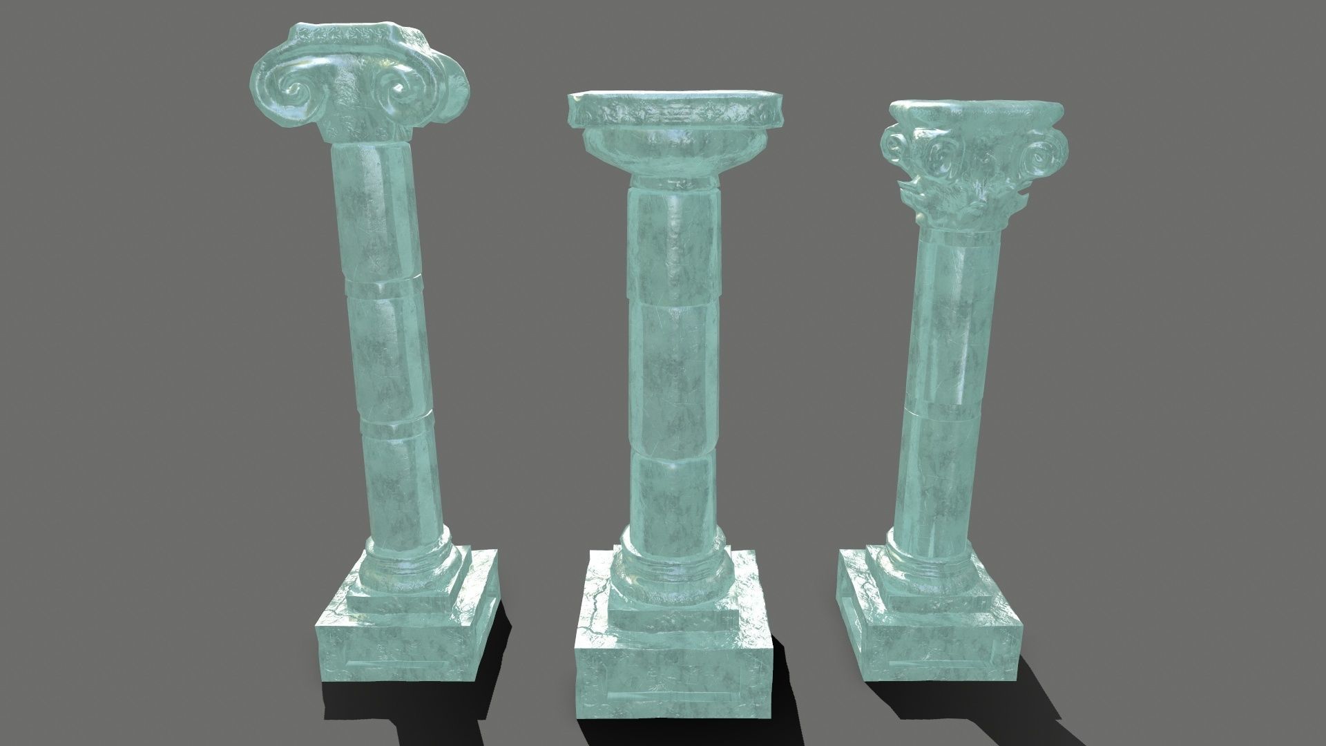 Pillar Set three pillars made of glass Low-poly 3D model_5