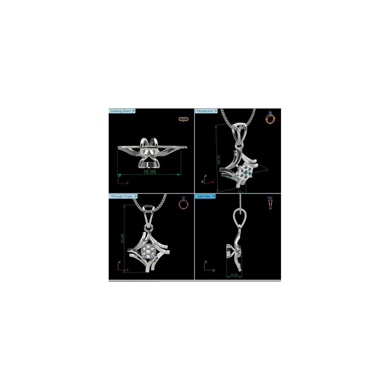 pendant-1037 rose gold pendant with diamond 3D print model_14