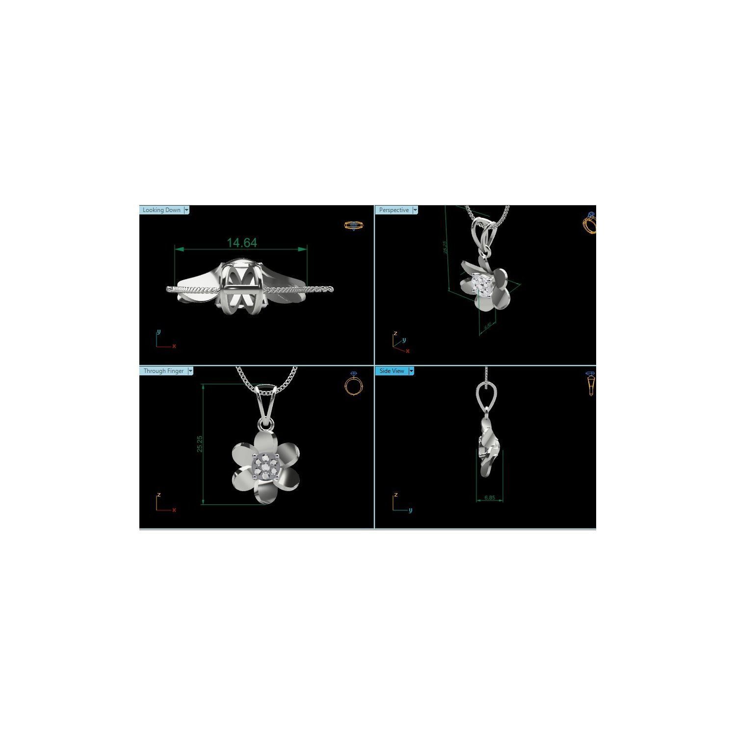 pendant-1036 diamond flower pendant gold 3D print model_15