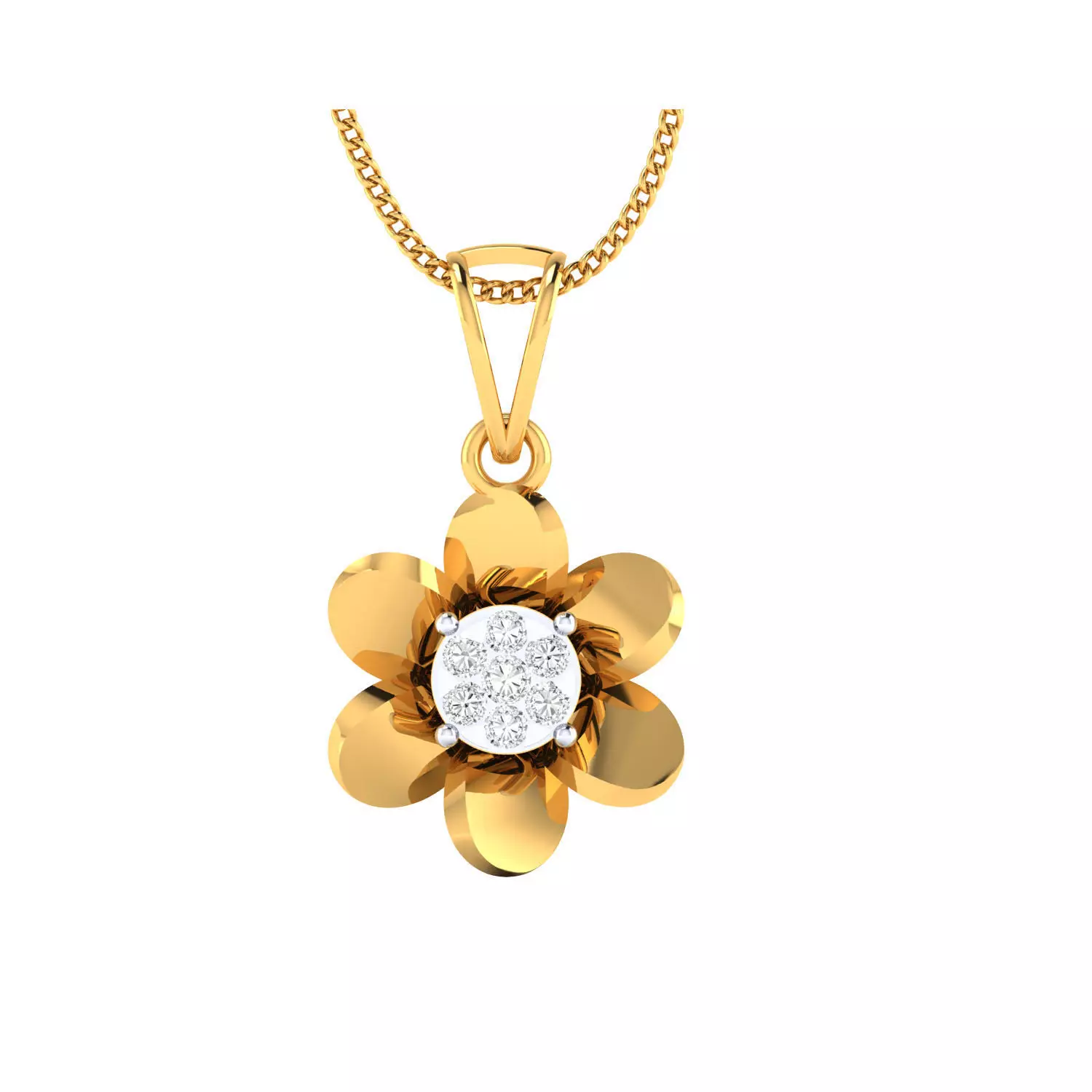 pendant-1036 diamond flower pendant gold 3D print model_0