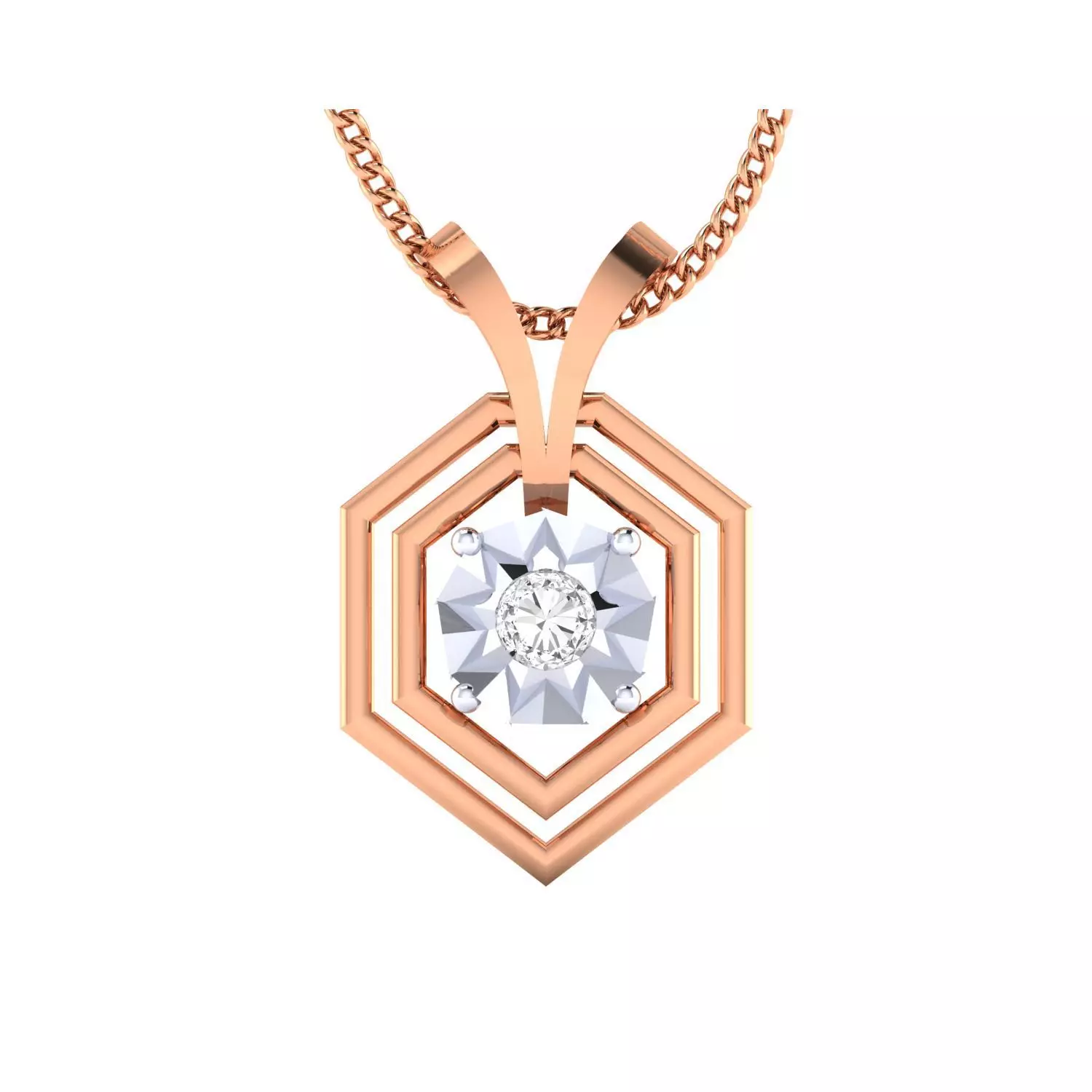 pendant-1035 rose gold pendant with diamond in center 3D print model