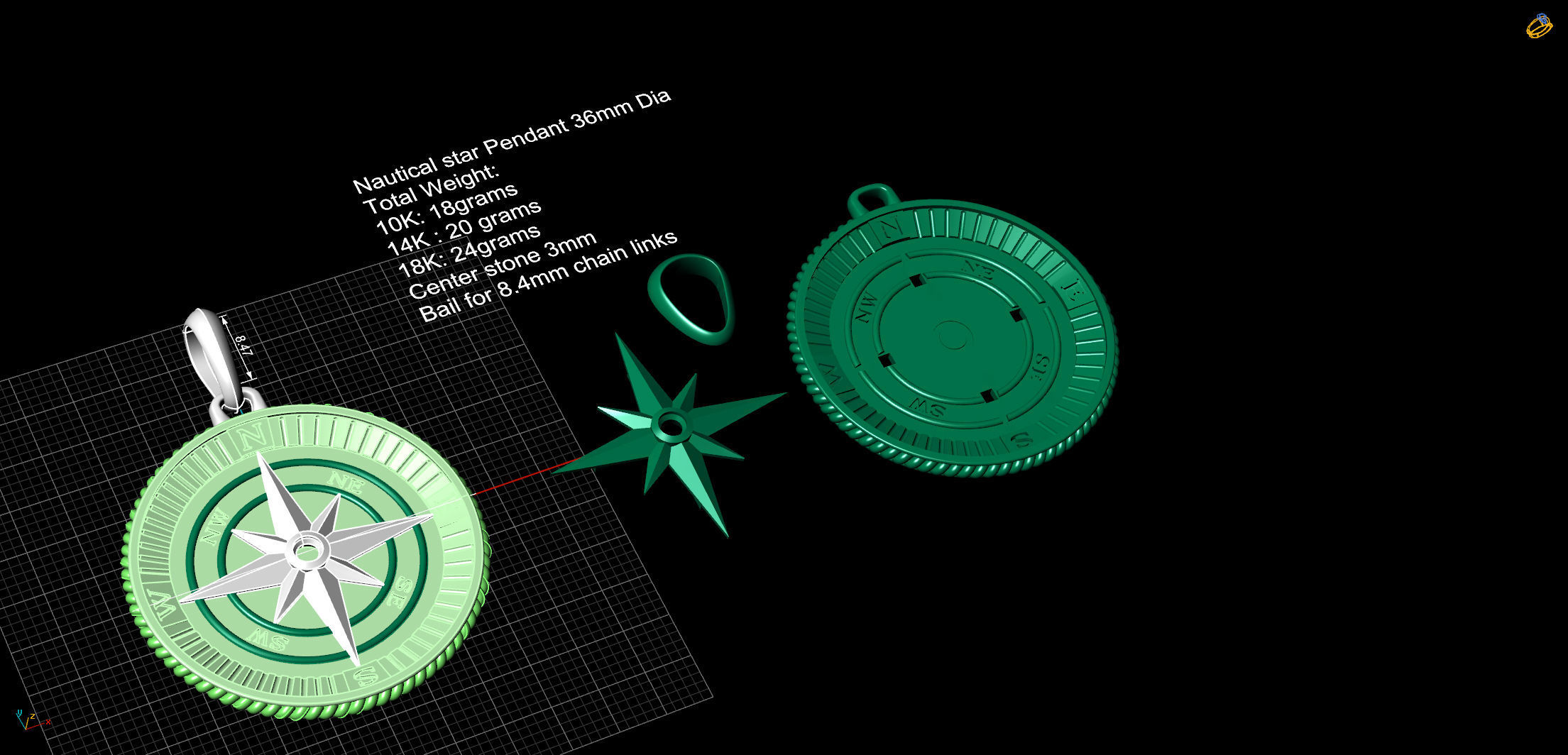 Maritime Nautical Star Compass Pendant 2 Sizes 3D print model_2
