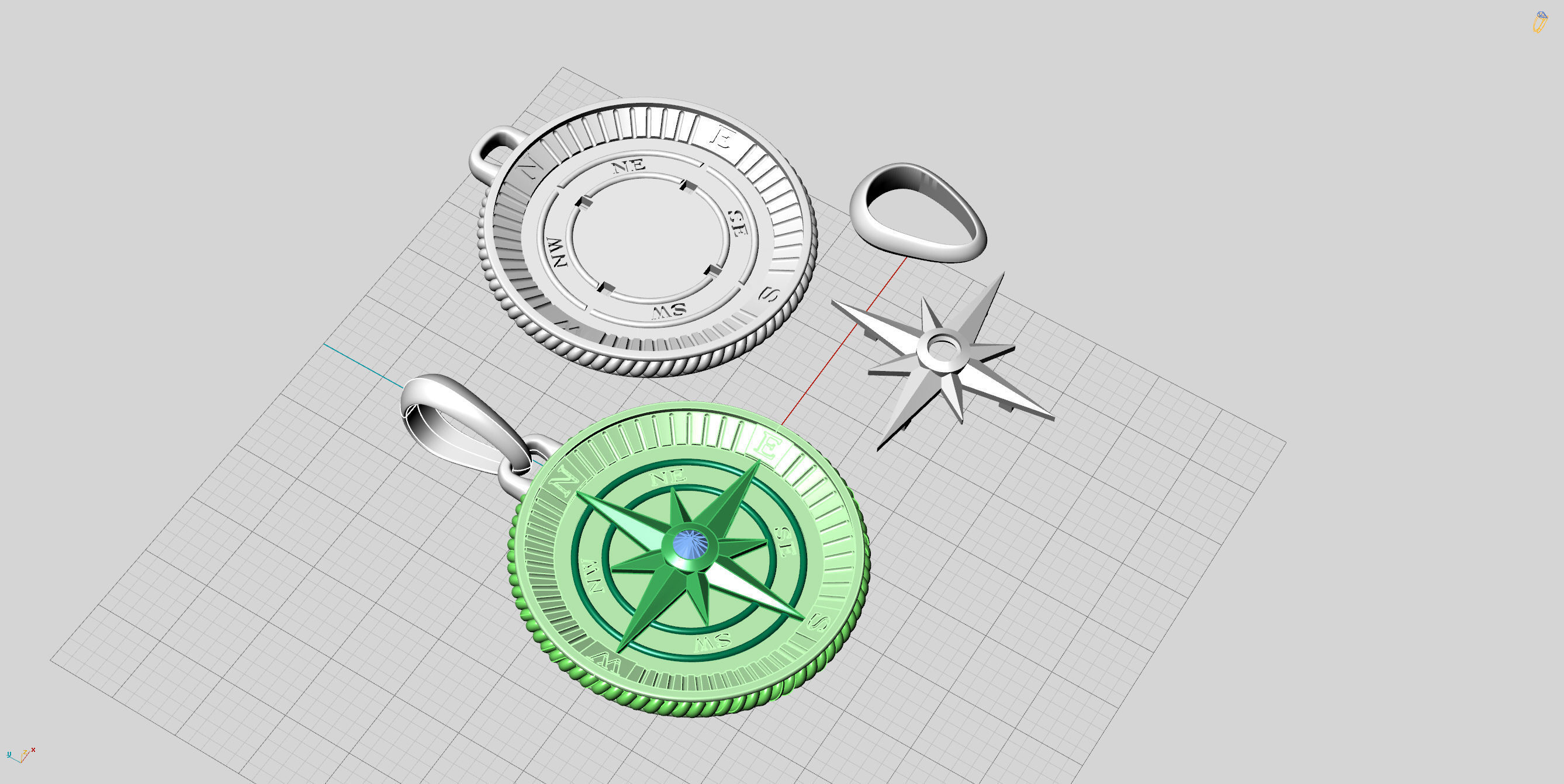 Maritime Nautical Star Compass Pendant 2 Sizes 3D print model_8