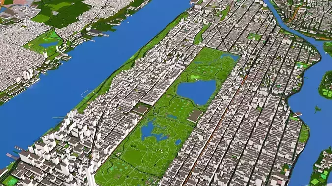 Upper Manhattan New York 2 September 2020 Low-poly 3D model