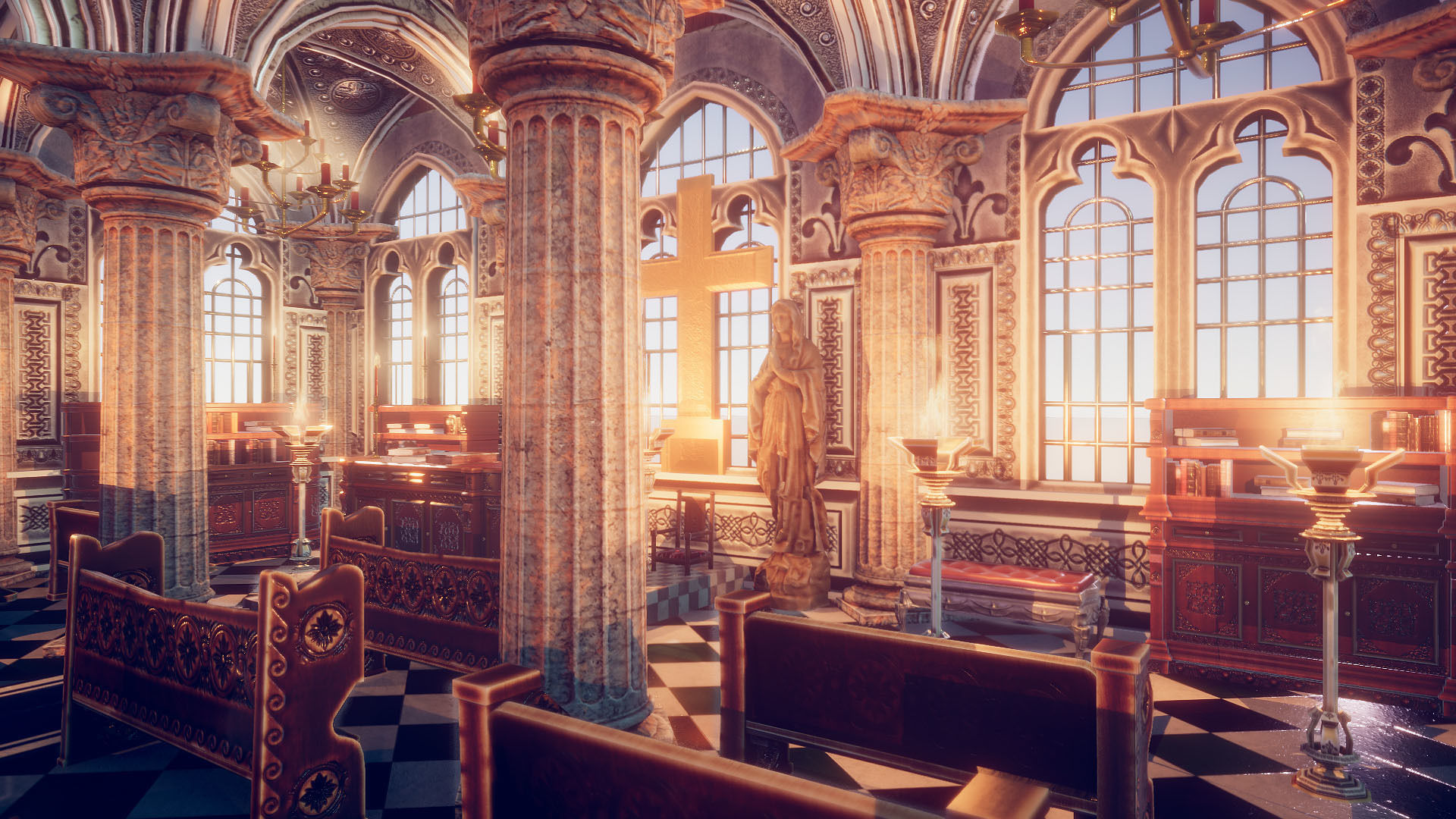 Church 2 with cross Low-poly 3D model_6