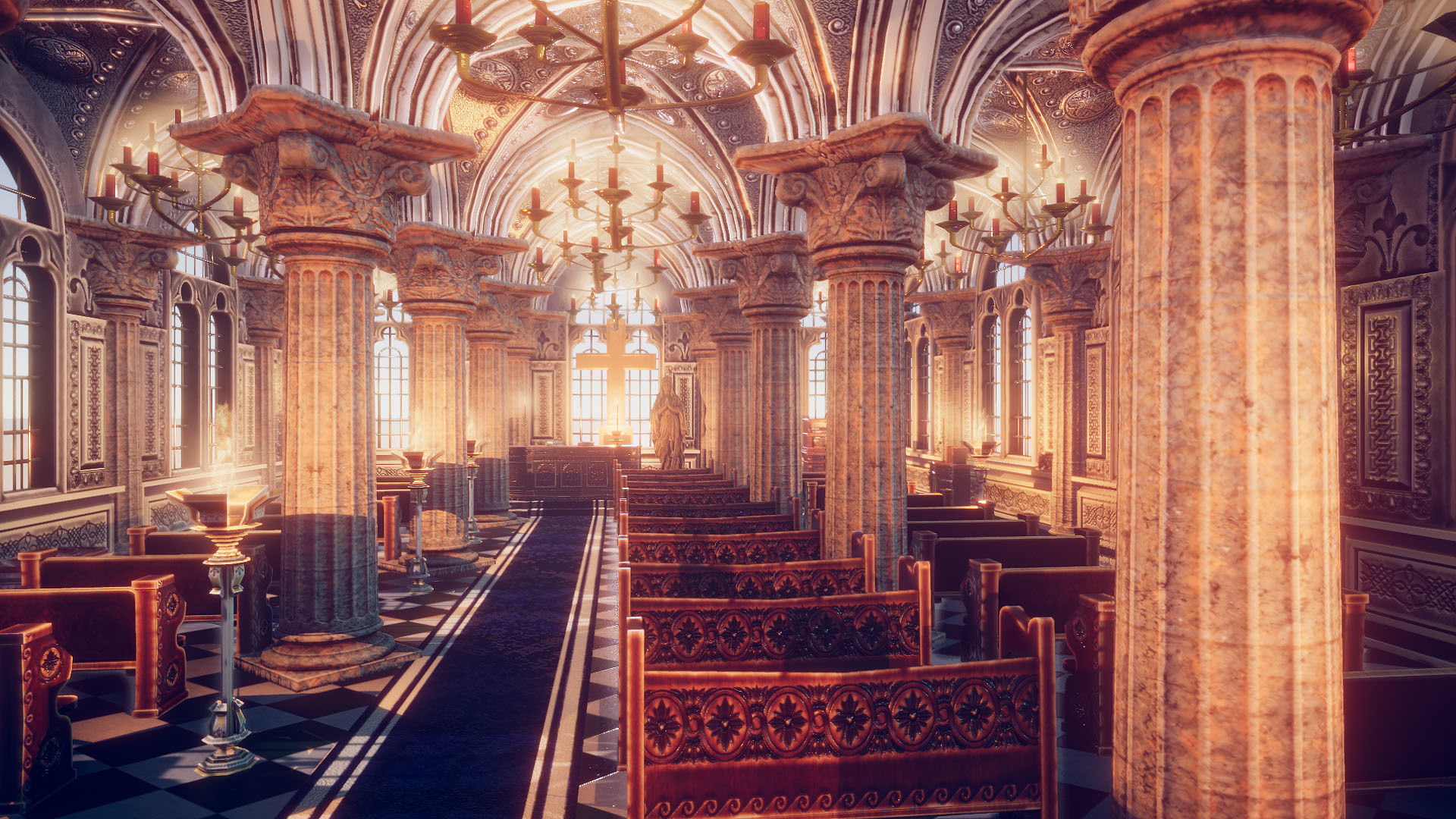 Church 2 with cross Low-poly 3D model_7