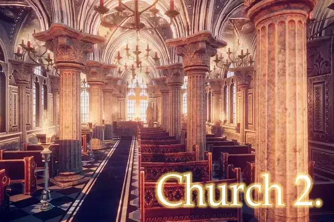 Church 2 with cross Low-poly 3D model