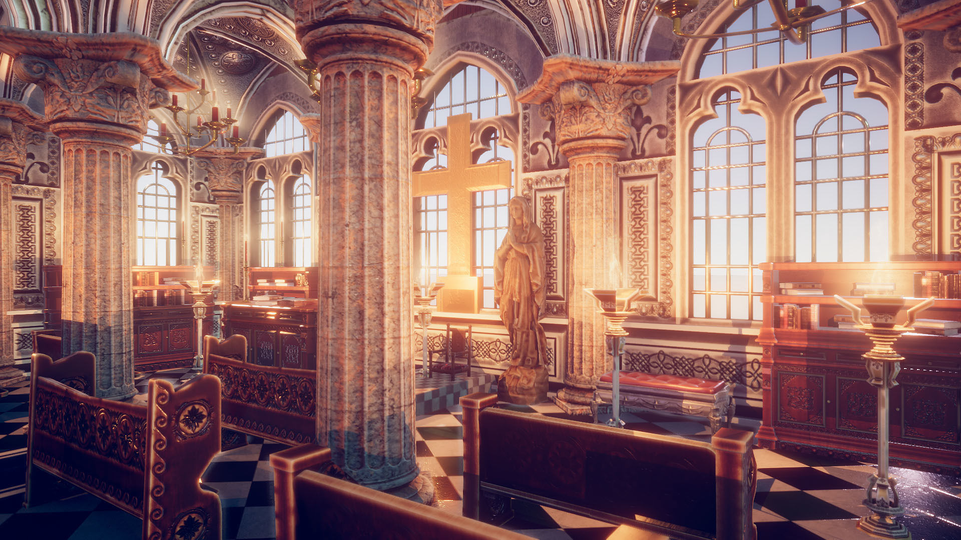 Church 2 with cross Low-poly 3D model_3