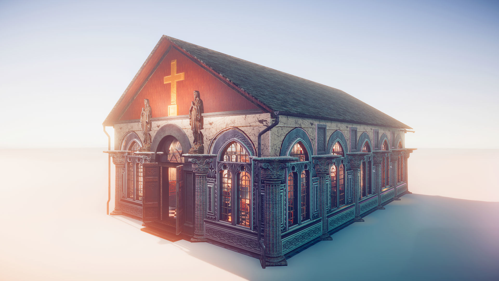 Church 2 with cross Low-poly 3D model_2