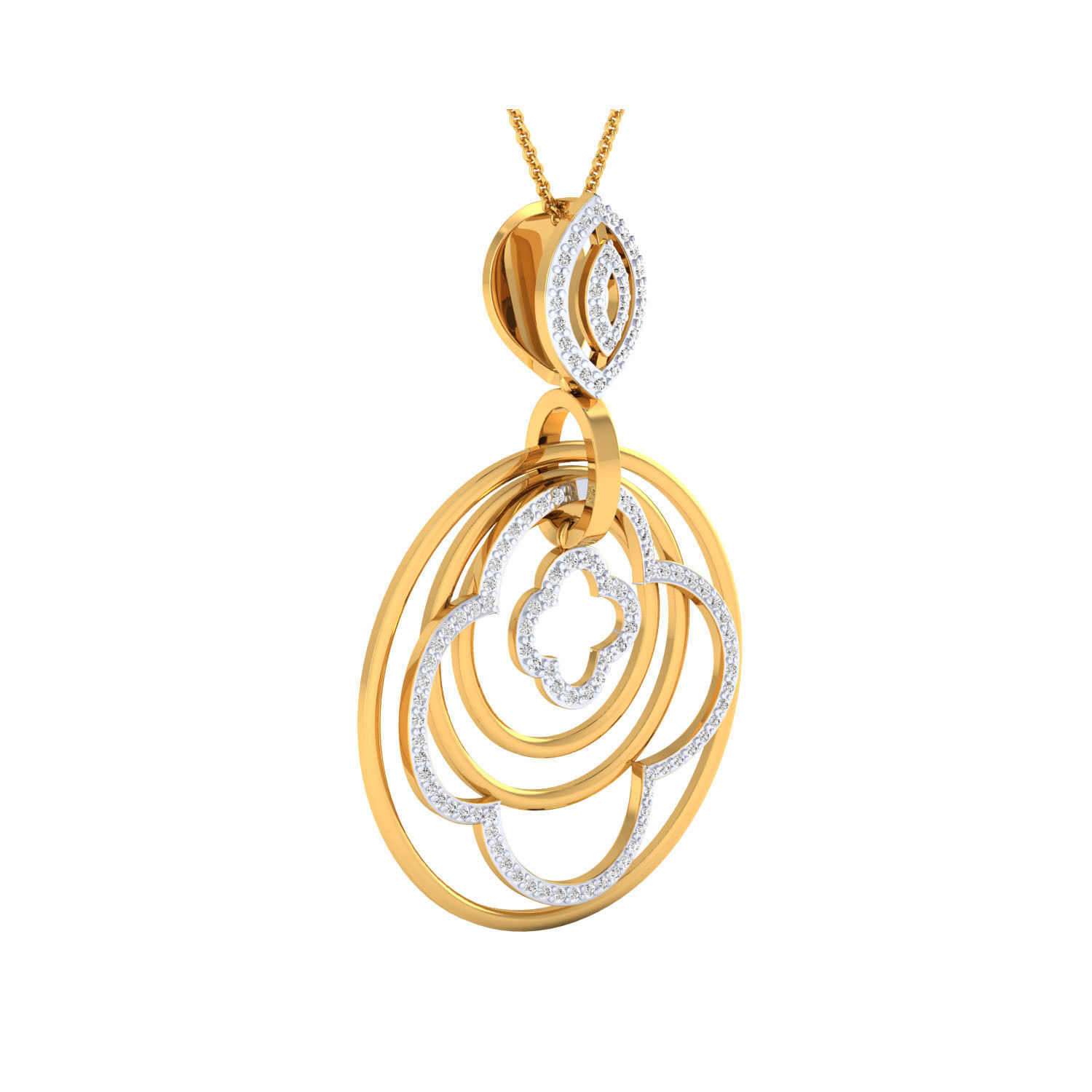 pendant-1017 rose gold dangle earrings with diamonds 3D print model_6