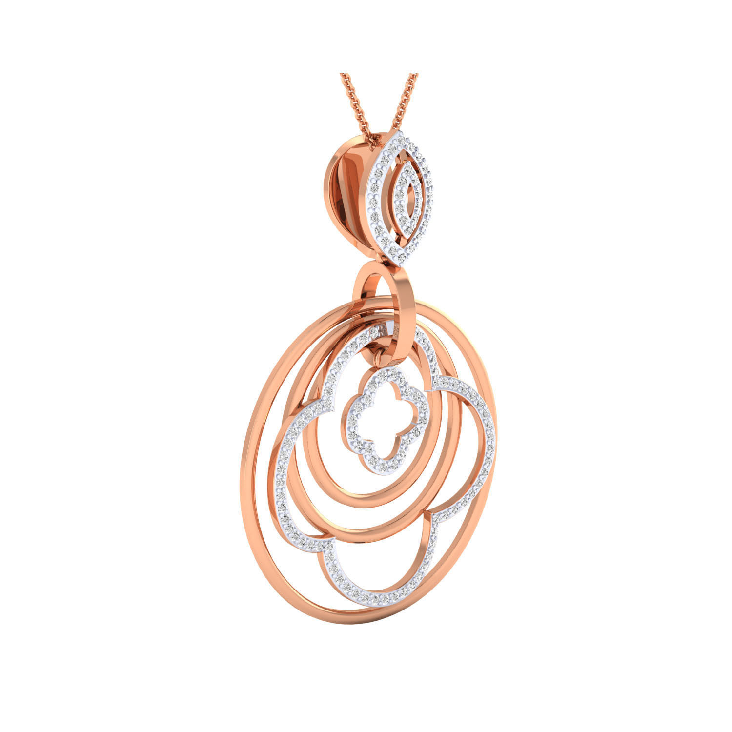 pendant-1017 rose gold dangle earrings with diamonds 3D print model_1