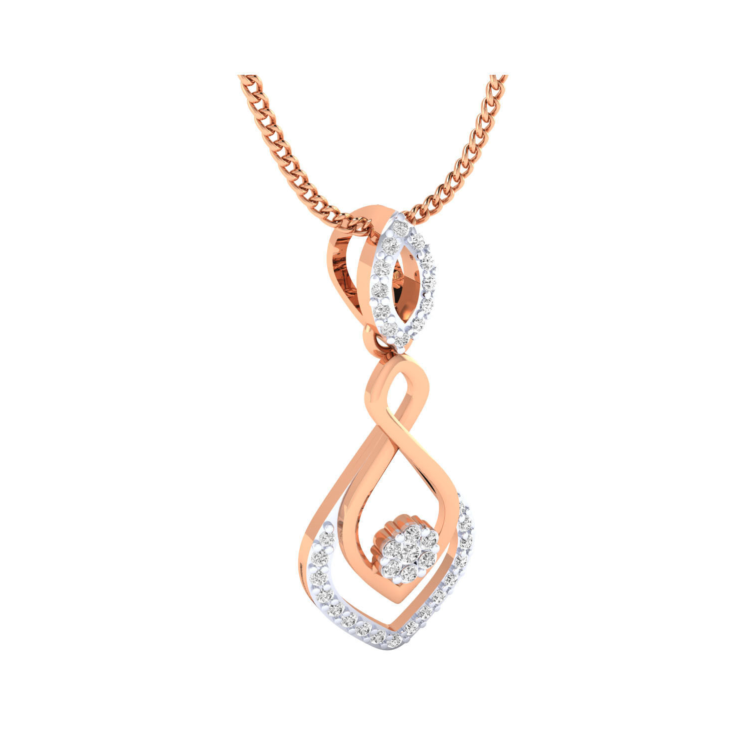 pendant-1004 rose gold pendant with diamonds 3D print model_2
