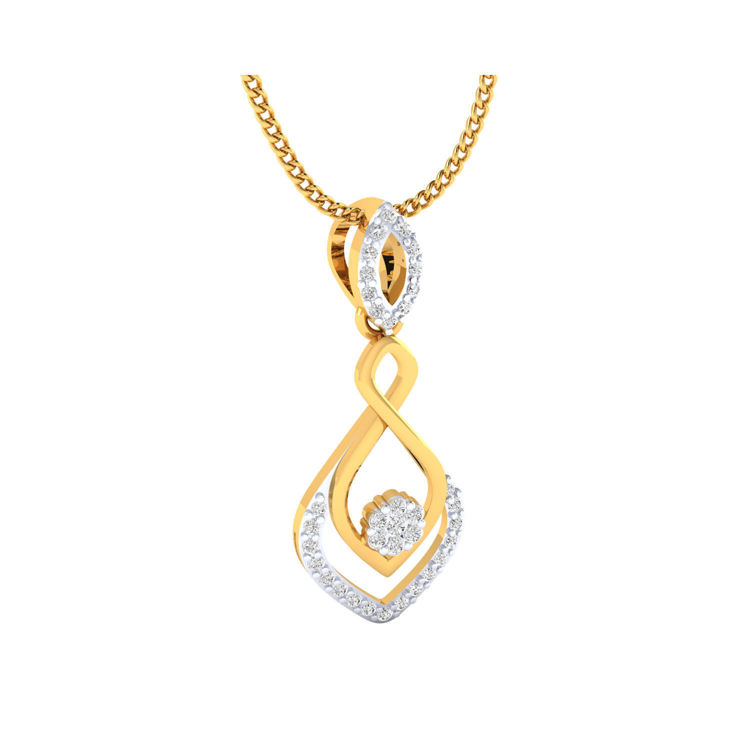 pendant-1004 rose gold pendant with diamonds 3D print model_4