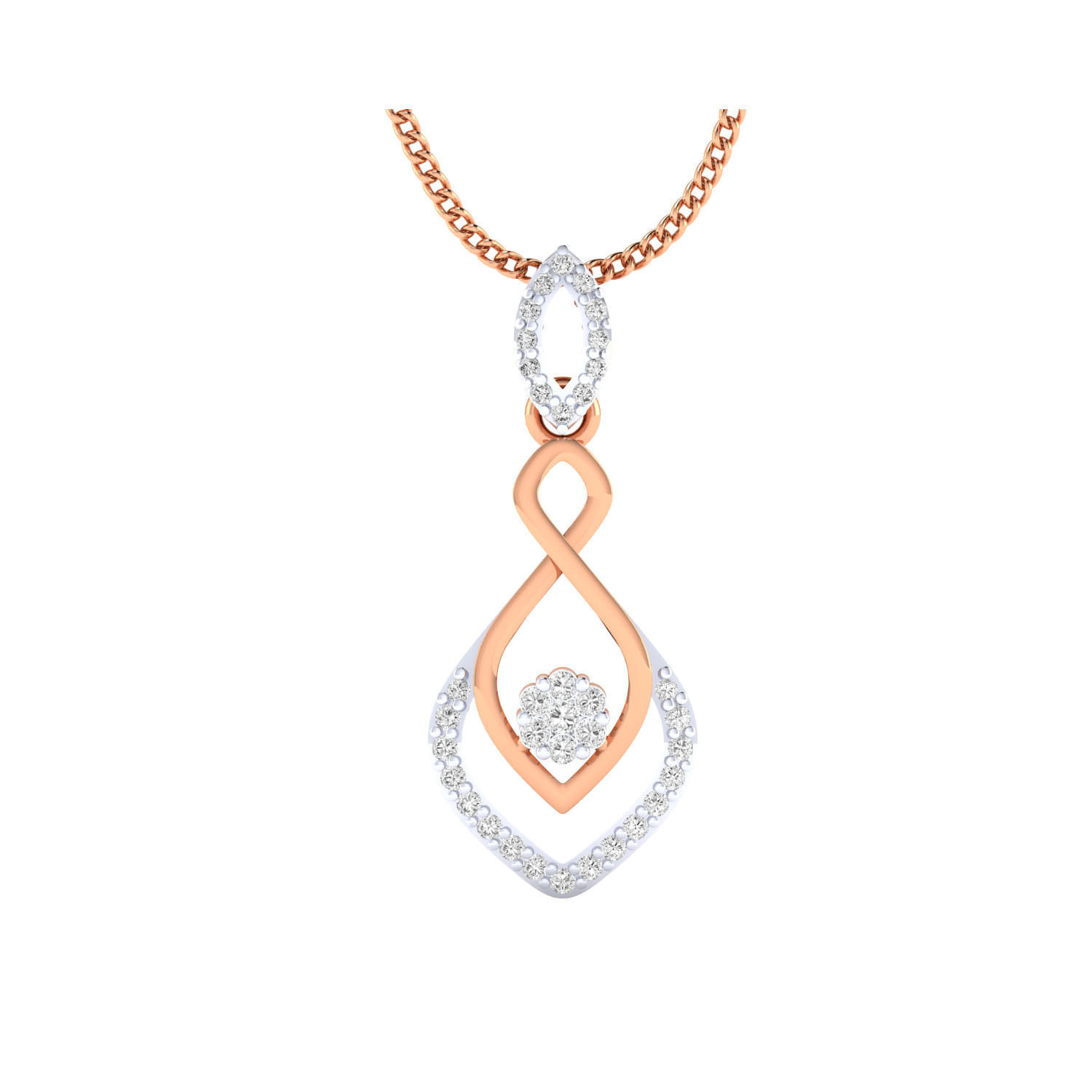 pendant-1004 rose gold pendant with diamonds 3D print model_1