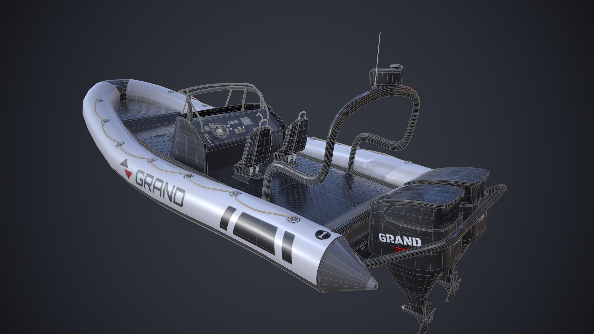 Grand Dinghy Boat Low-poly 3D model_19